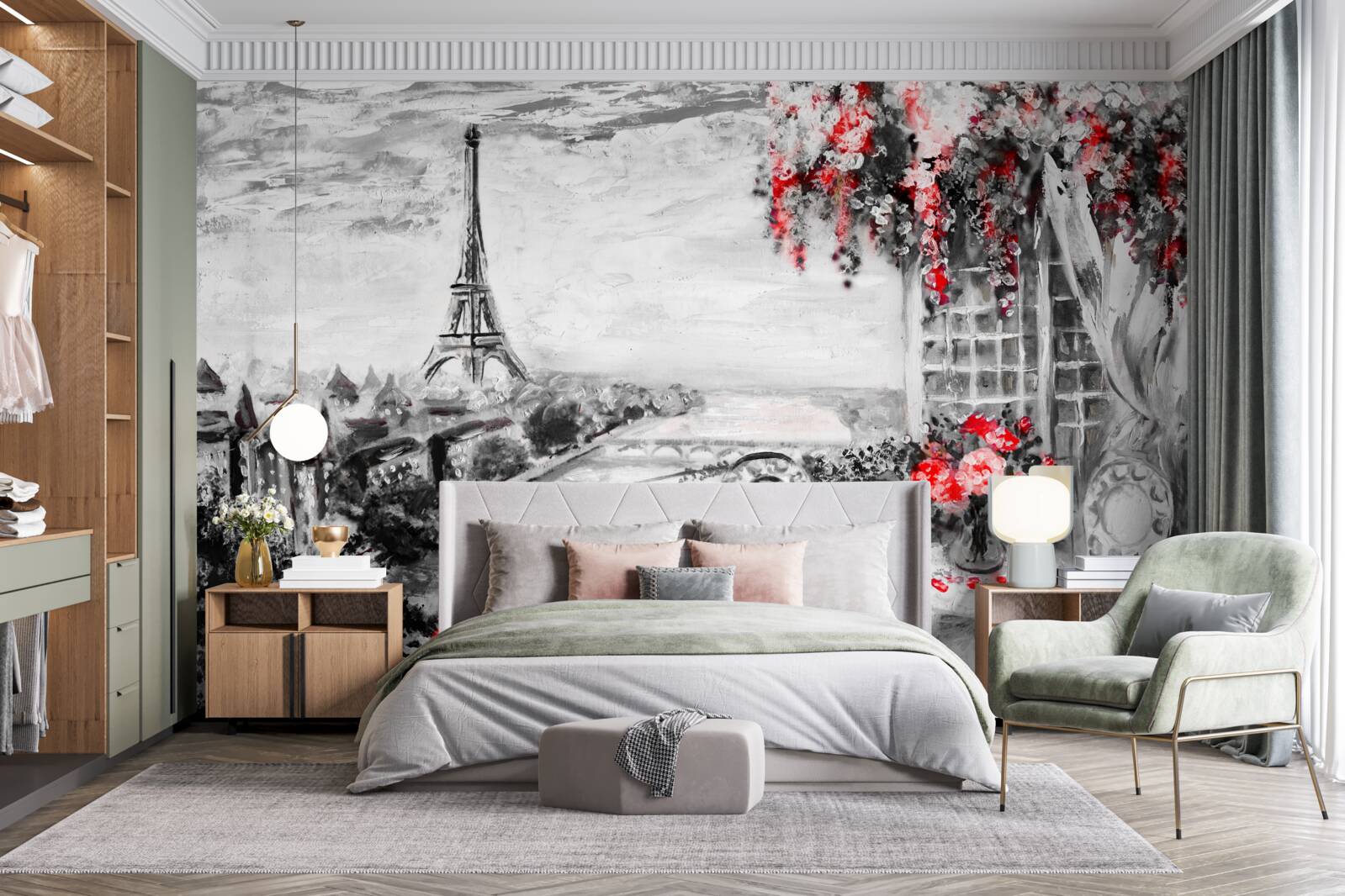 Fototapeta útulná kaviareň na verande s výhľadom na Eiffelovu vežu