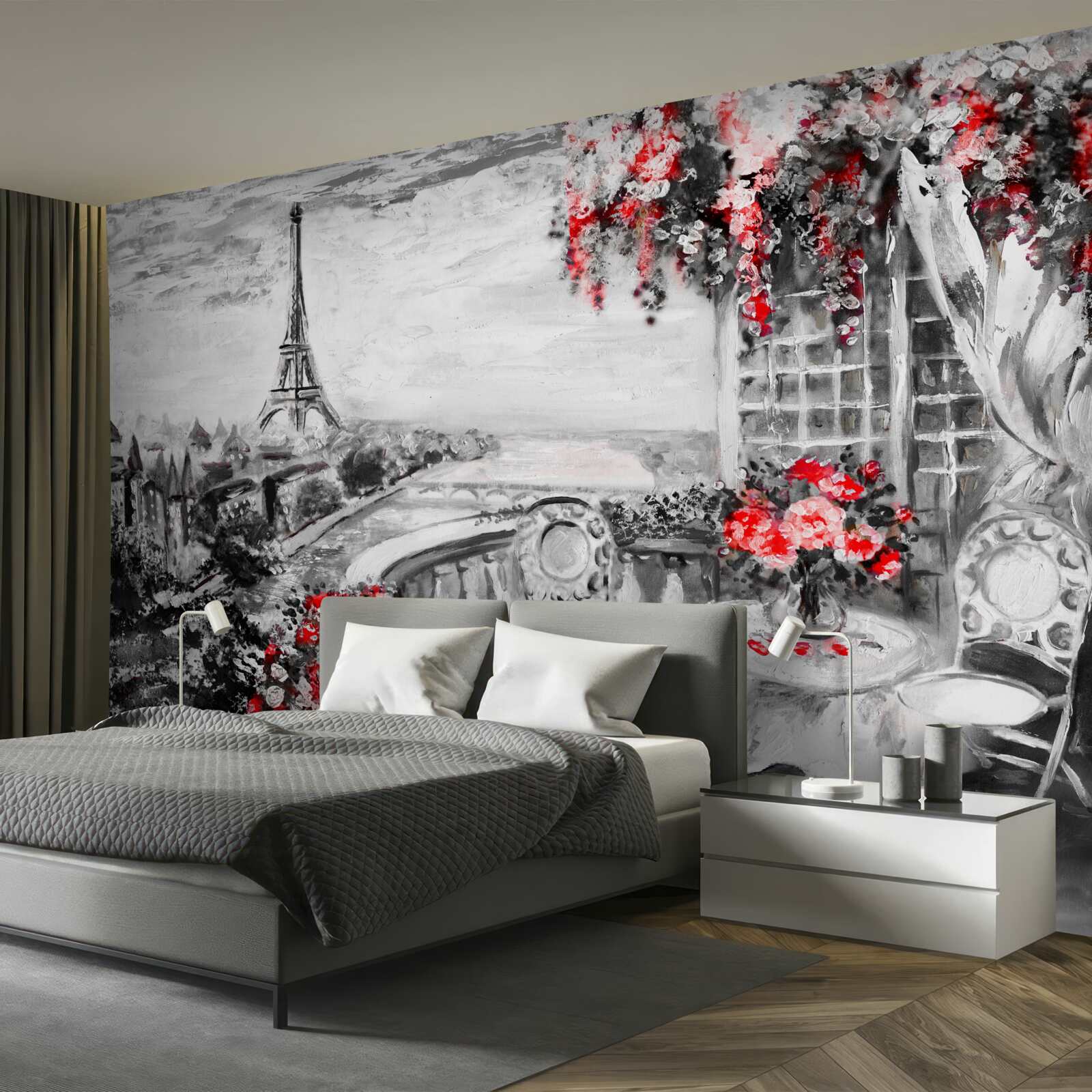 Fototapeta útulná kaviareň na verande s výhľadom na Eiffelovu vežu