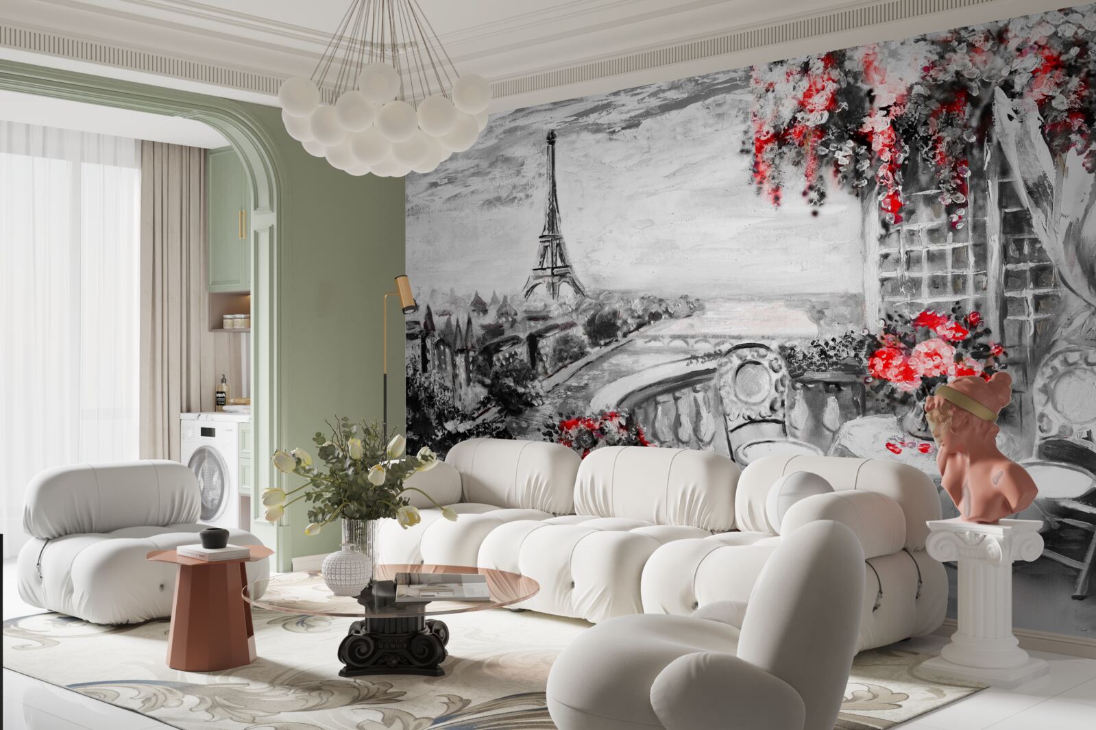 Fototapeta útulná kaviareň na verande s výhľadom na Eiffelovu vežu