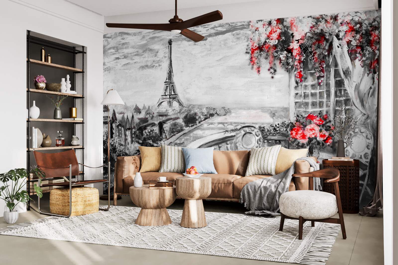 Fototapeta útulná kaviareň na verande s výhľadom na Eiffelovu vežu