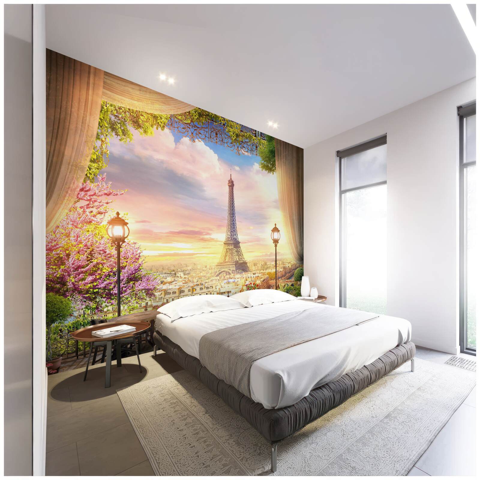 Fototapeta konferenčné stolíky s výhľadom na Eiffelovu vežu vytvárajú útulnú atmosféru