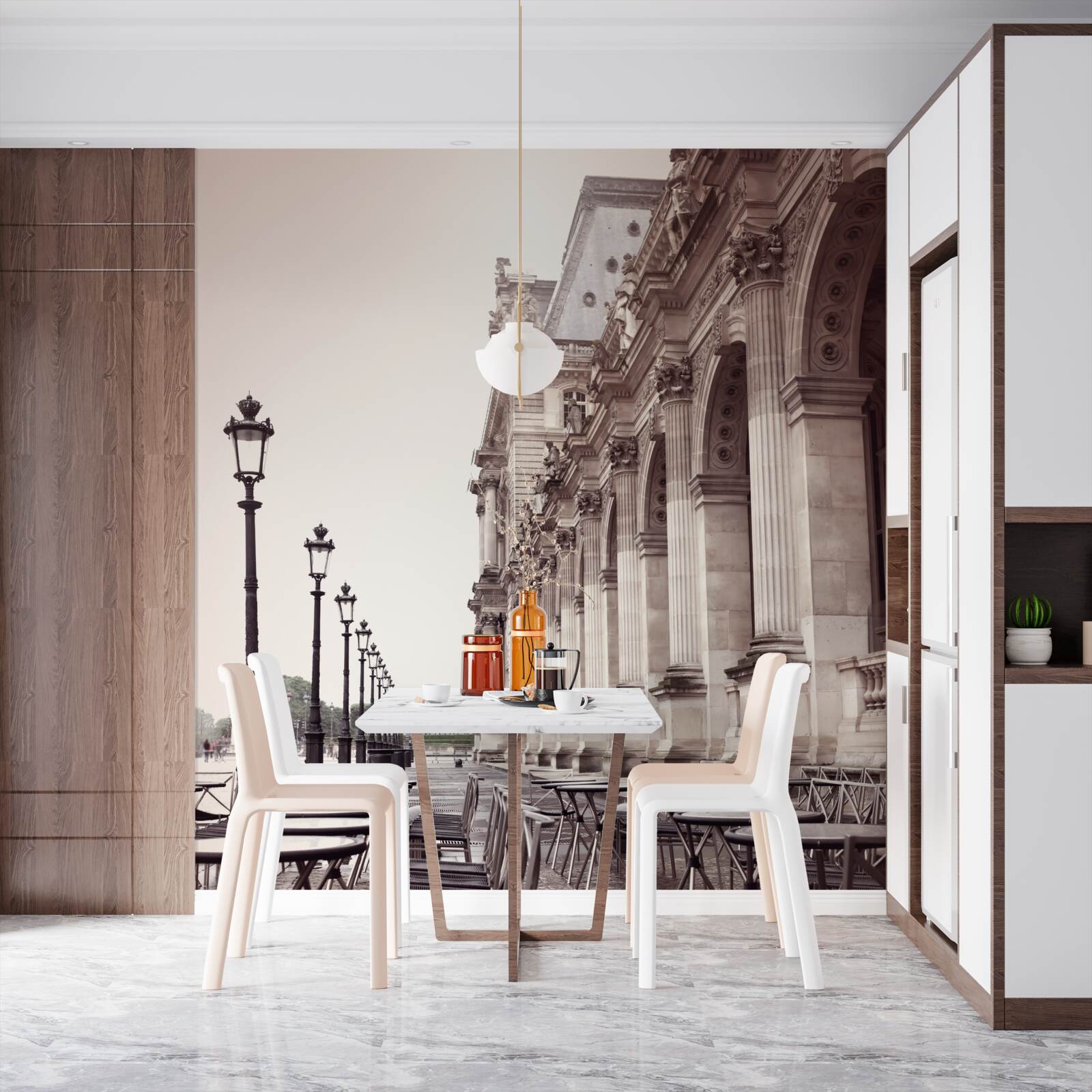 Fototapeta Kaviareň v talianskom štýle na nábreží v daždi