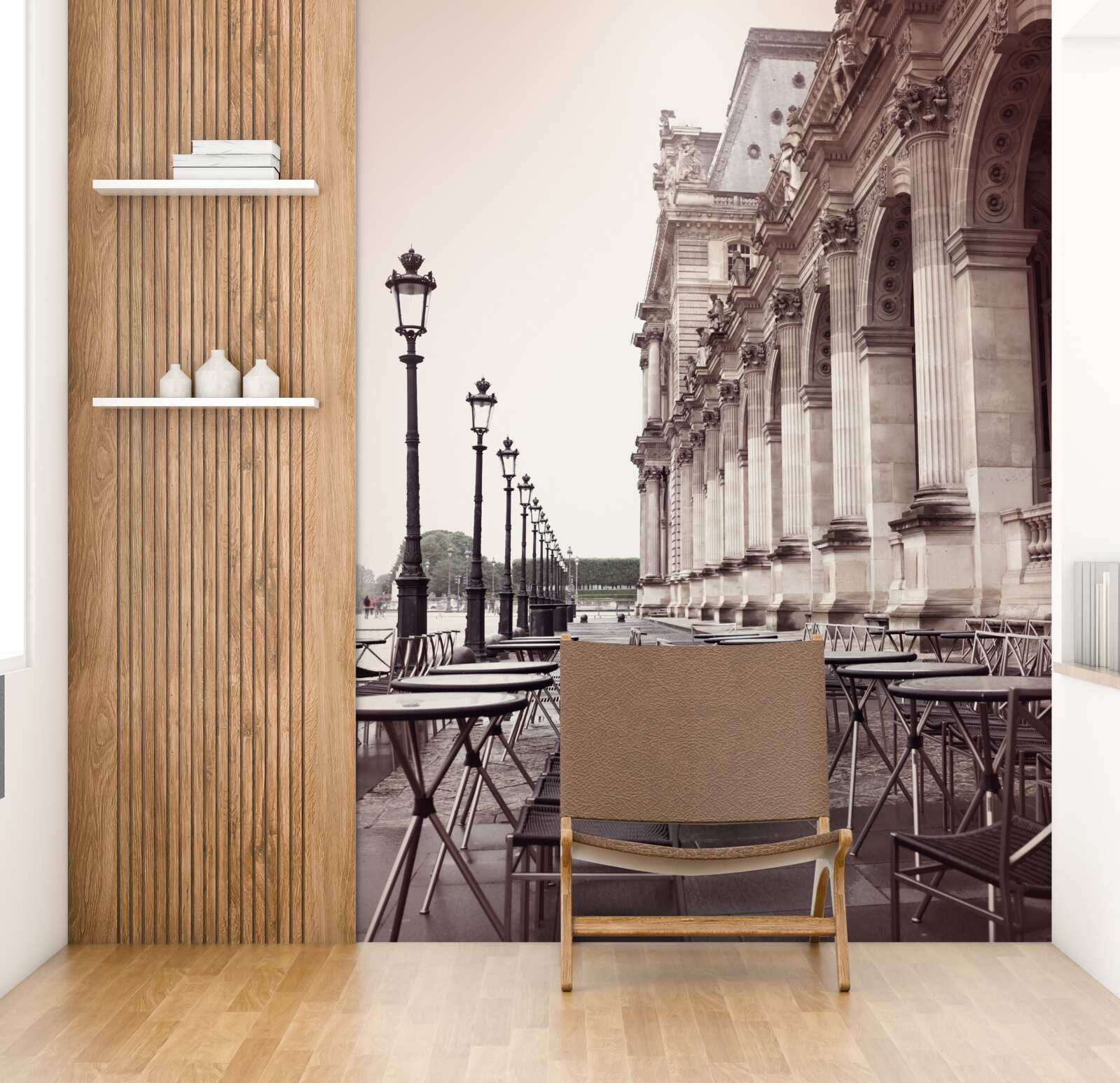 Fototapeta Kaviareň v talianskom štýle na nábreží v daždi