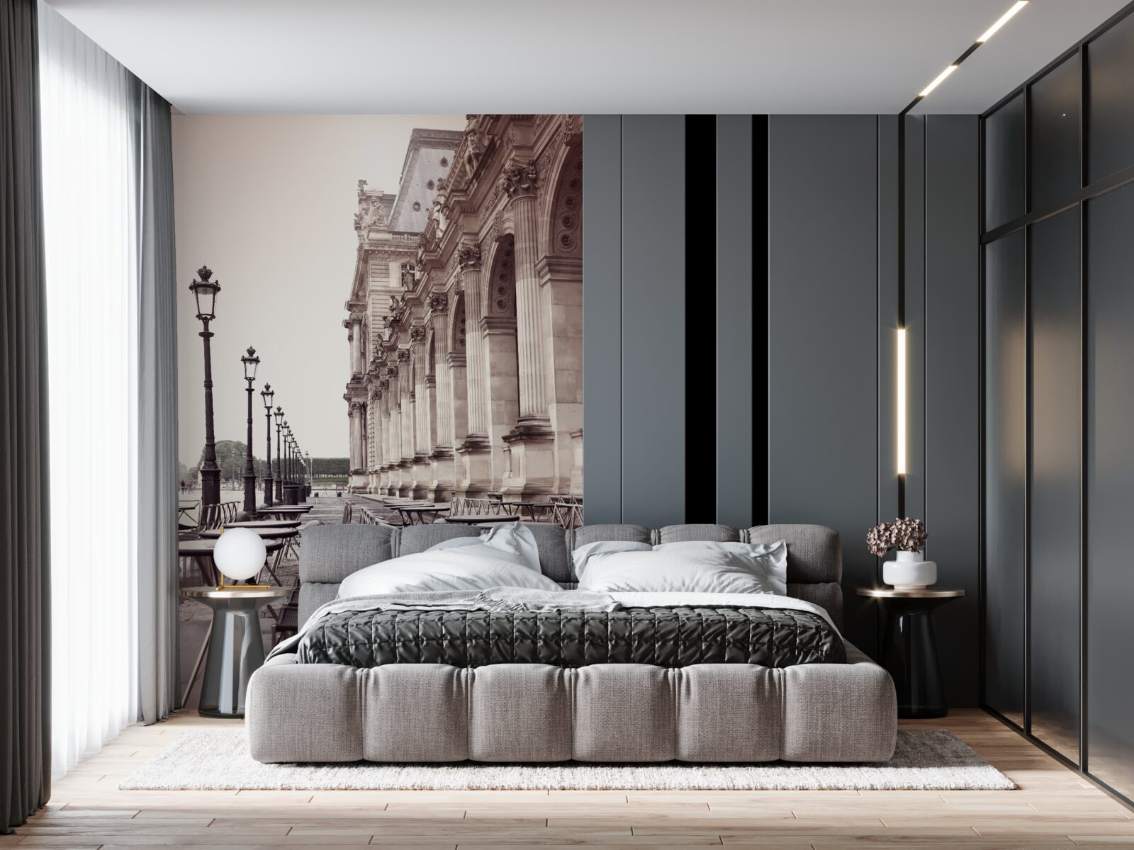 Fototapeta Kaviareň v talianskom štýle na nábreží v daždi