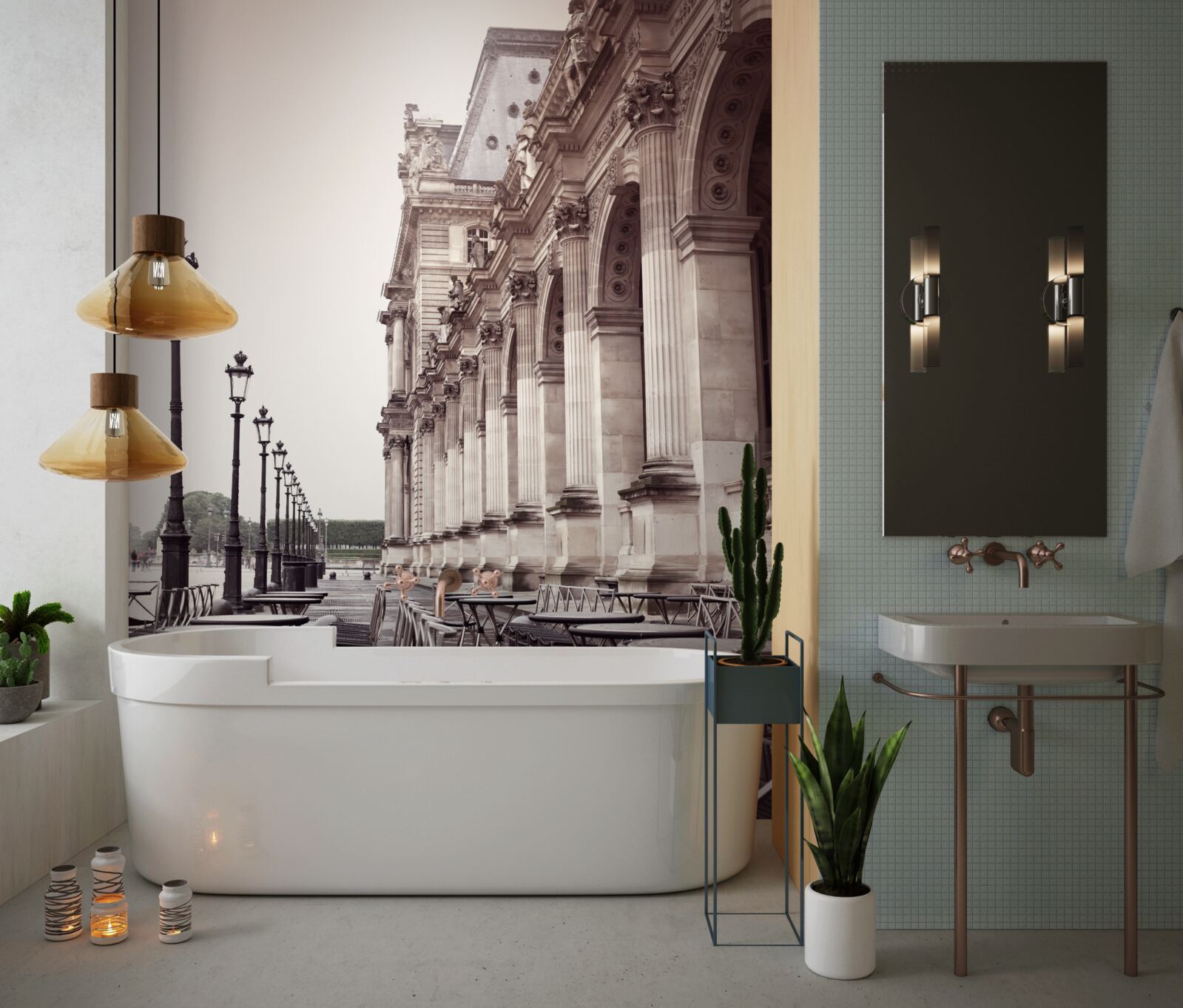 Fototapeta Kaviareň v talianskom štýle na nábreží v daždi