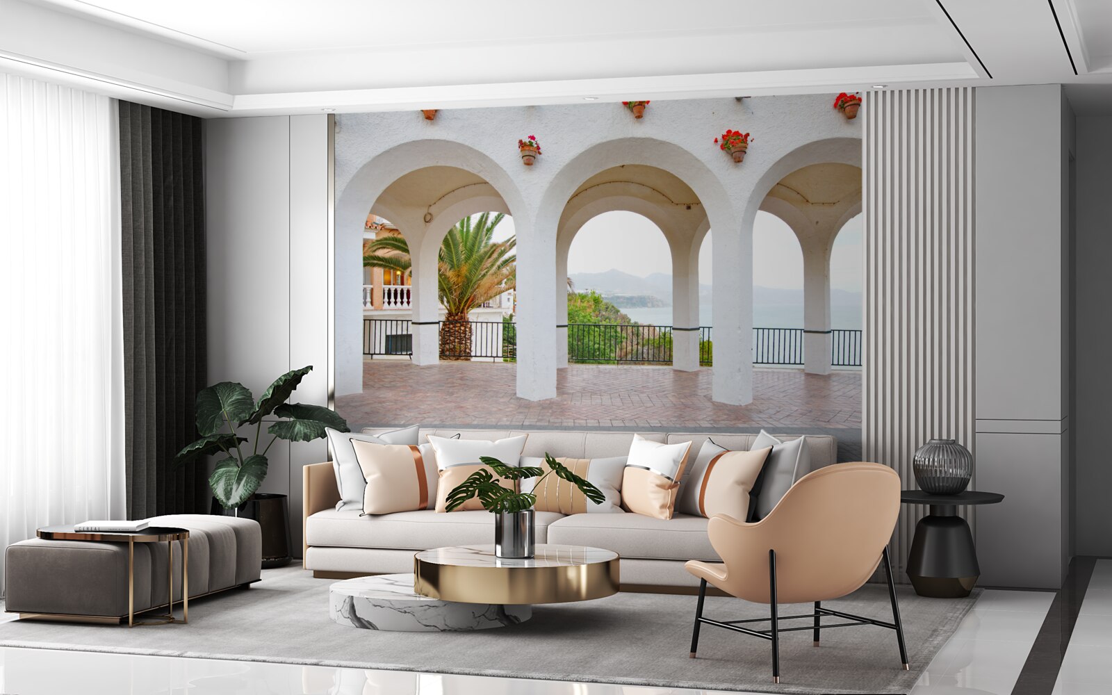 Fototapeta hladké zaoblené snehobiele oblúky nad riekou