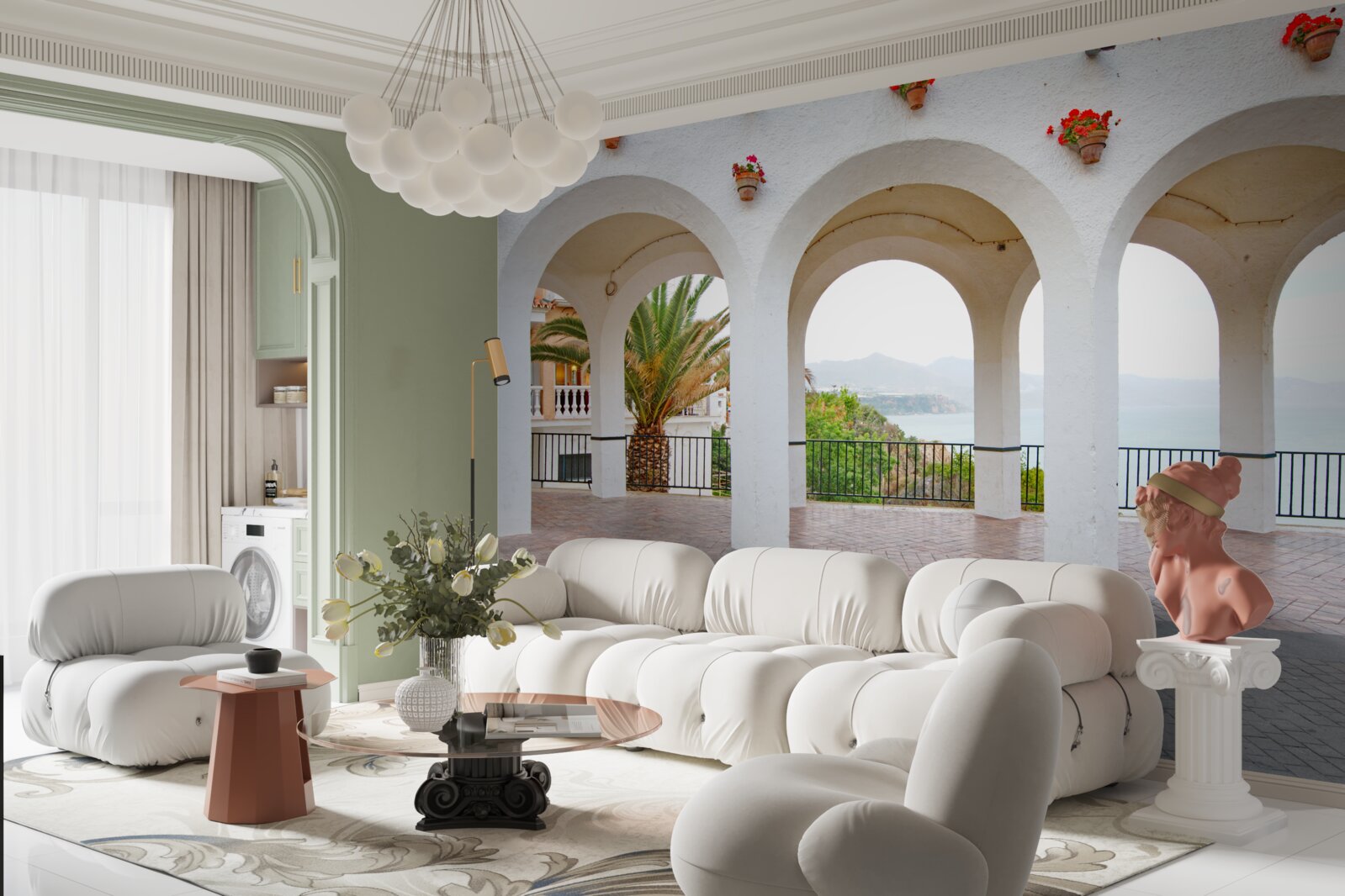 Fototapeta hladké zaoblené snehobiele oblúky nad riekou