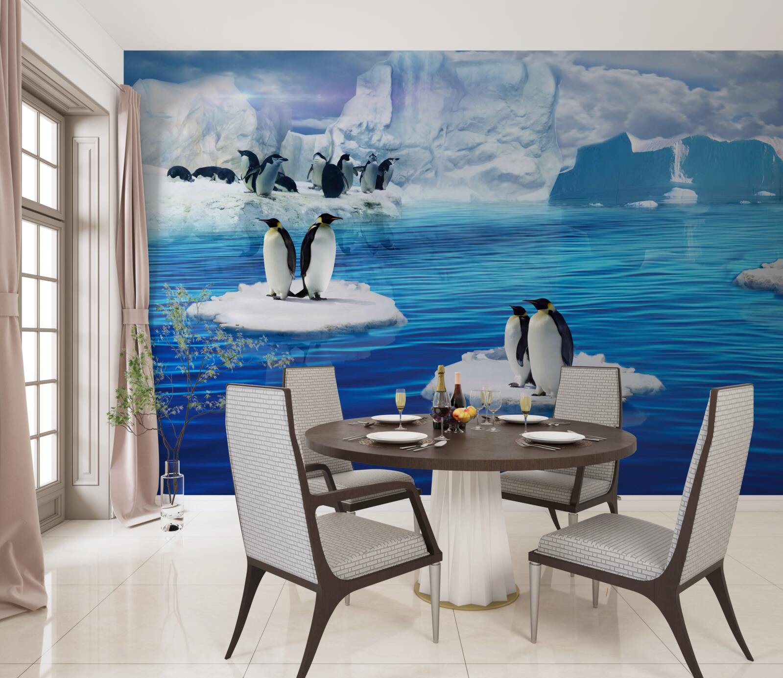 Fototapeta rodiny tučniakov na ľadových plošinách