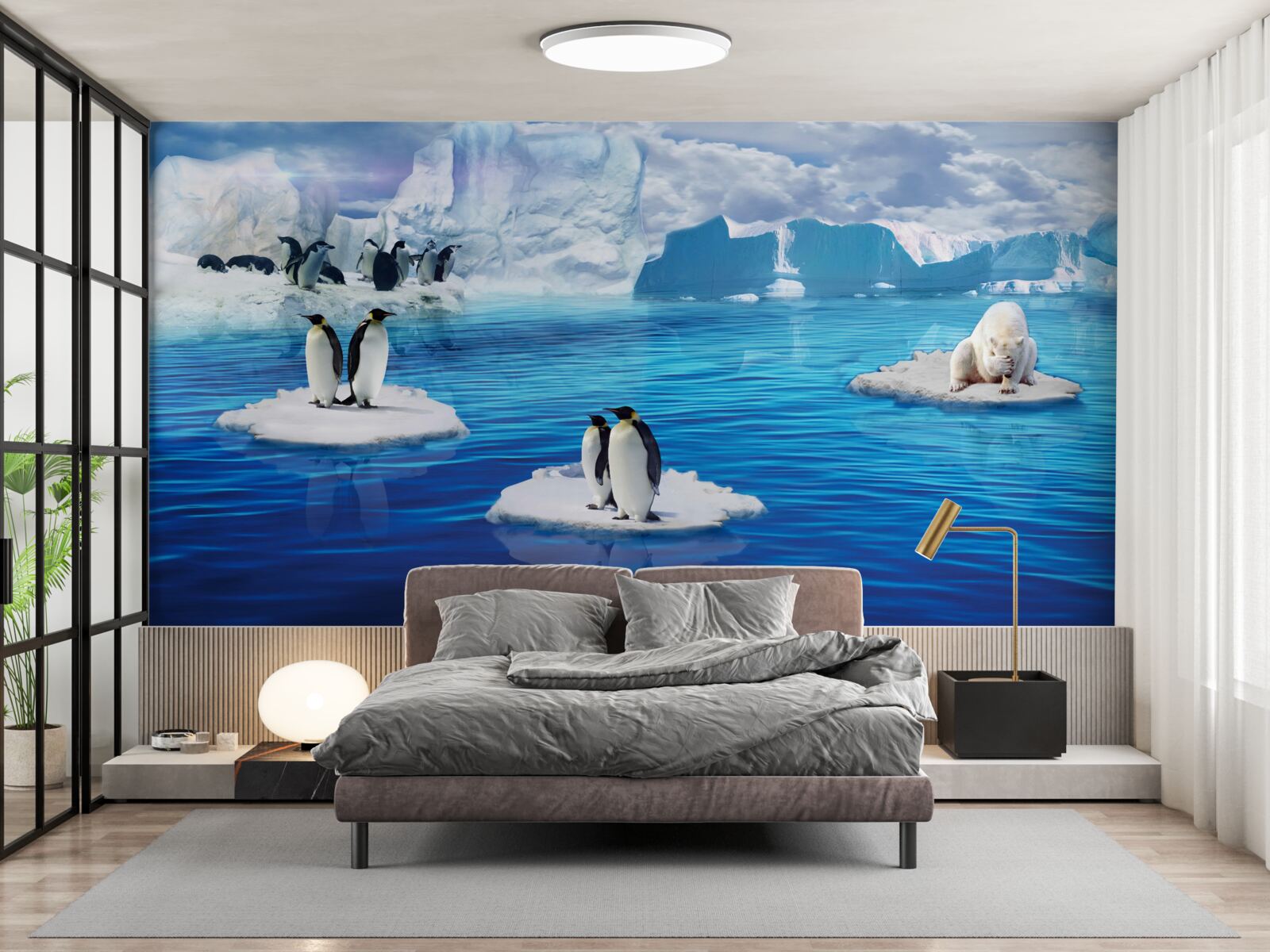 Fototapeta rodiny tučniakov na ľadových plošinách