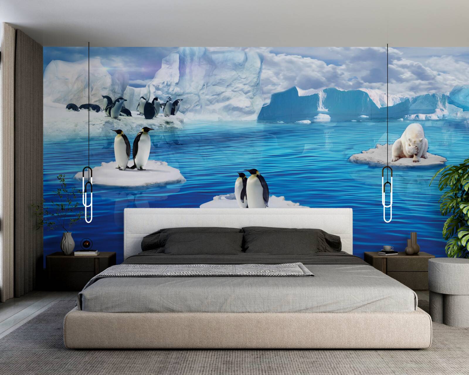 Fototapeta rodiny tučniakov na ľadových plošinách