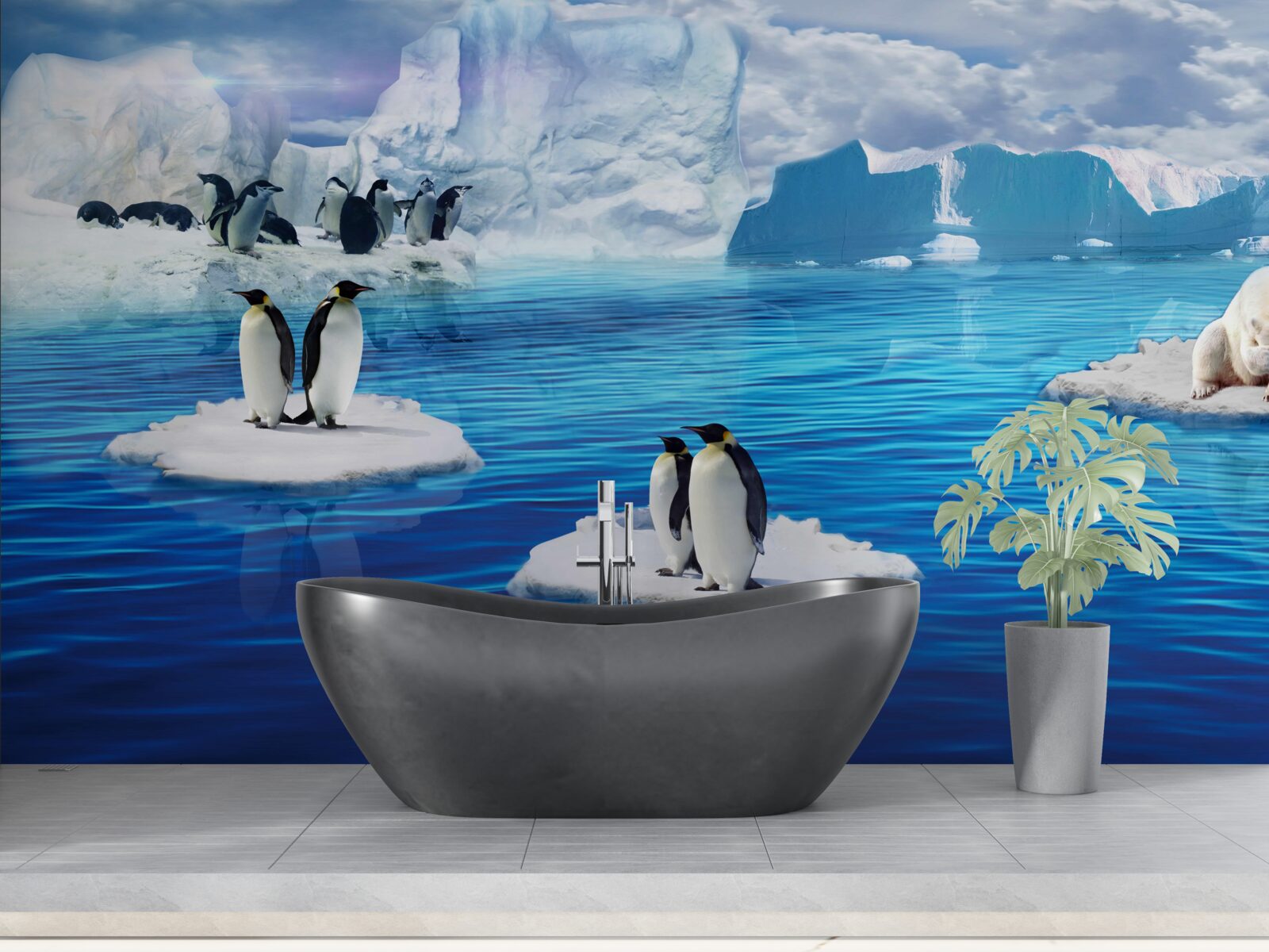 Fototapeta rodiny tučniakov na ľadových plošinách