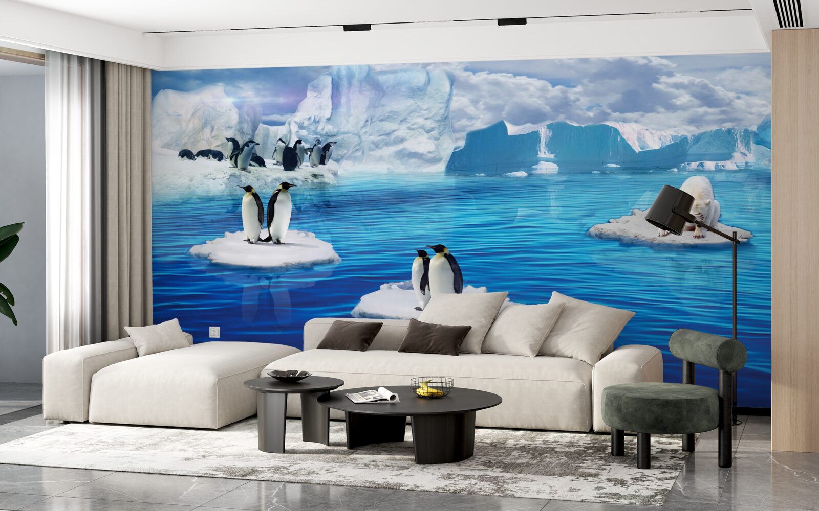 Fototapeta rodiny tučniakov na ľadových plošinách