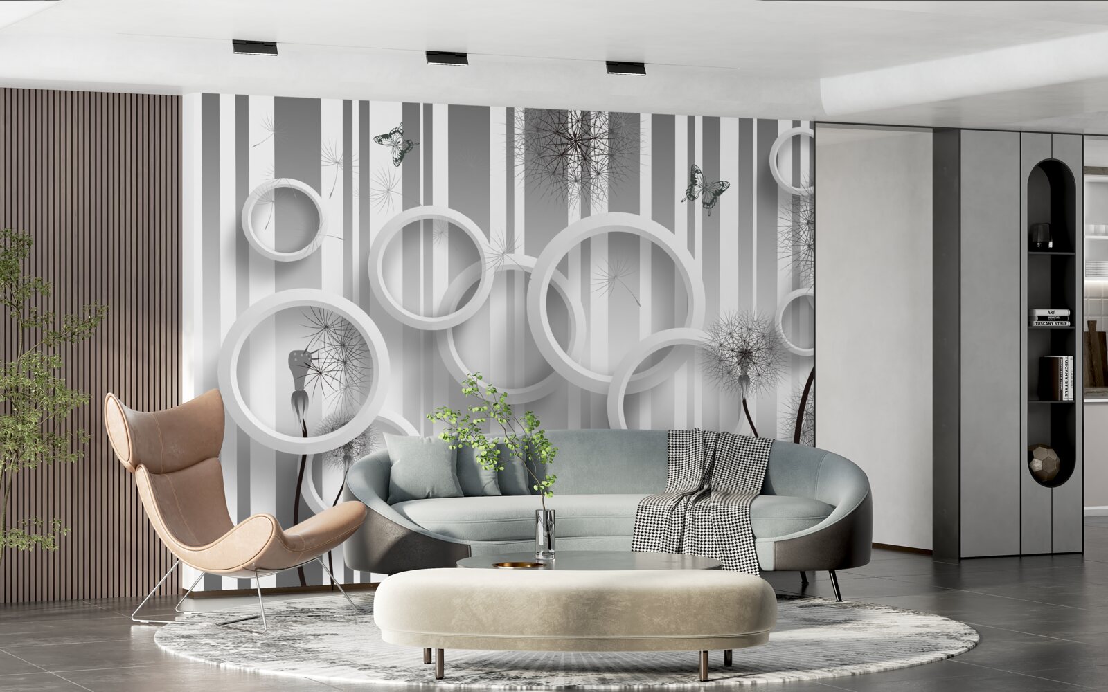 Fototapeta abstrakcia bielych kruhov s púpavami