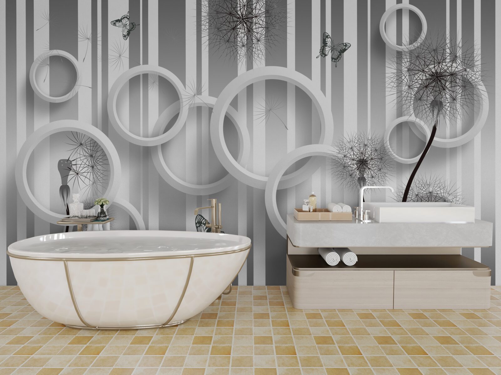 Fototapeta abstrakcia bielych kruhov s púpavami