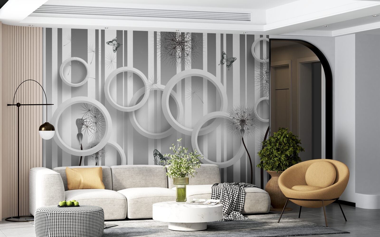 Fototapeta abstrakcia bielych kruhov s púpavami