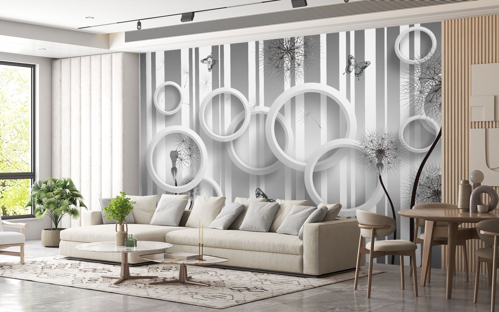 Fototapeta abstrakcia bielych kruhov s púpavami