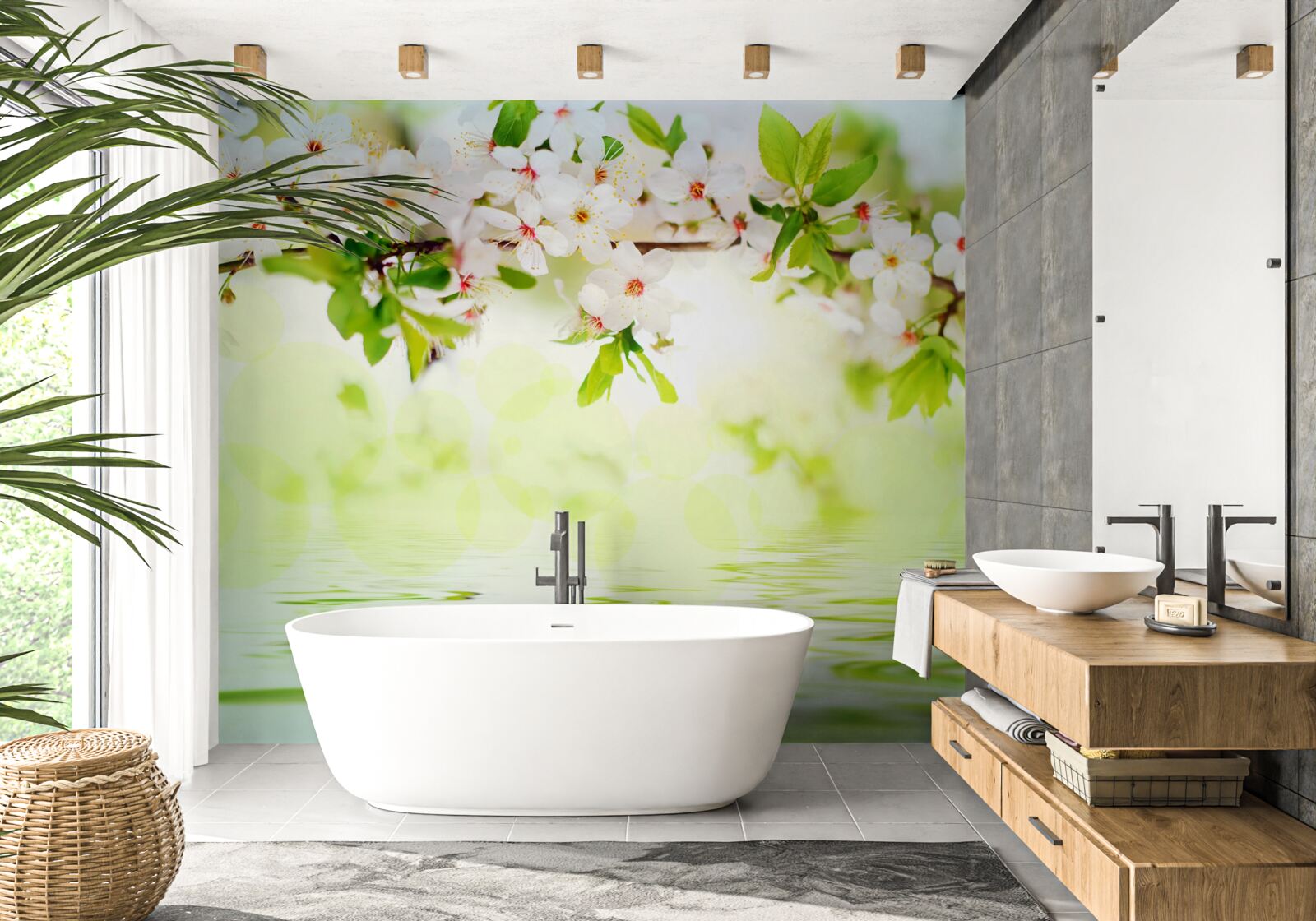 Fototapeta sakury sú biele nad teplou letnou vodou