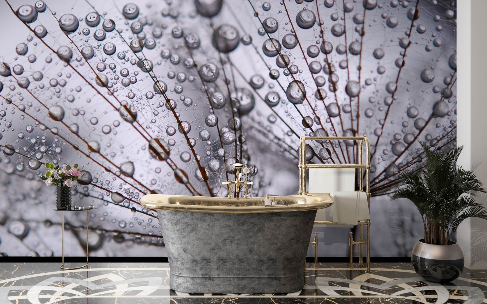 Fototapeta kvapky rosy zostali na kvetoch púpavy