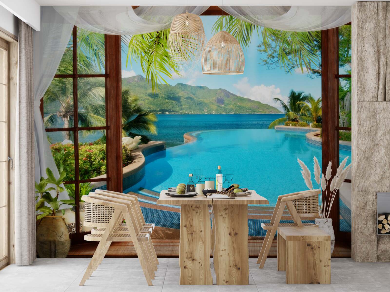 Fototapeta bazén na terase s nádherným výhľadom na hory