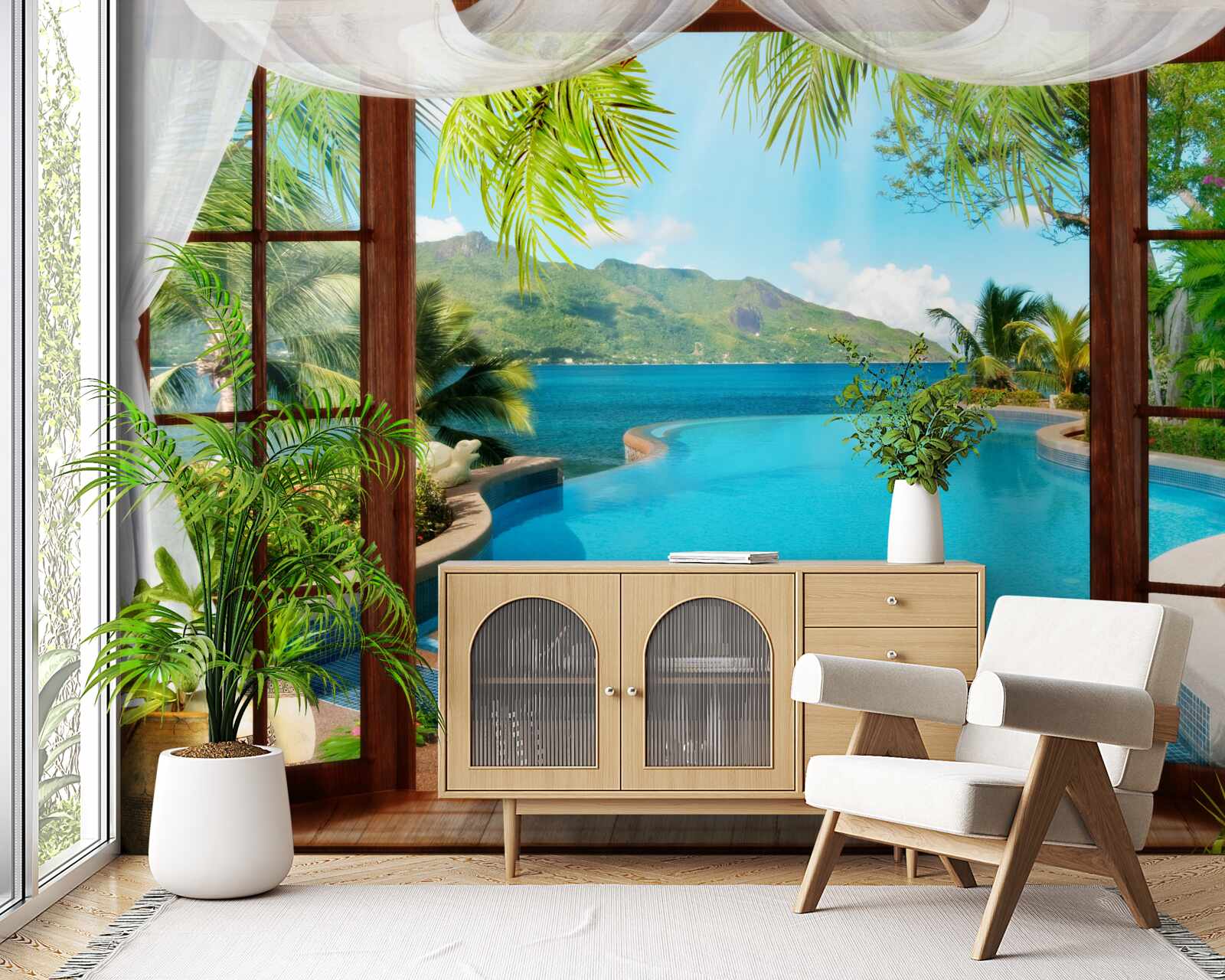 Fototapeta bazén na terase s nádherným výhľadom na hory