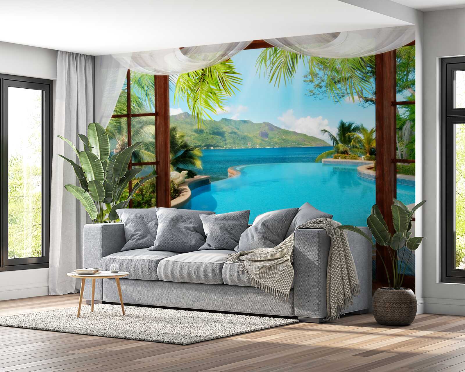 Fototapeta bazén na terase s nádherným výhľadom na hory