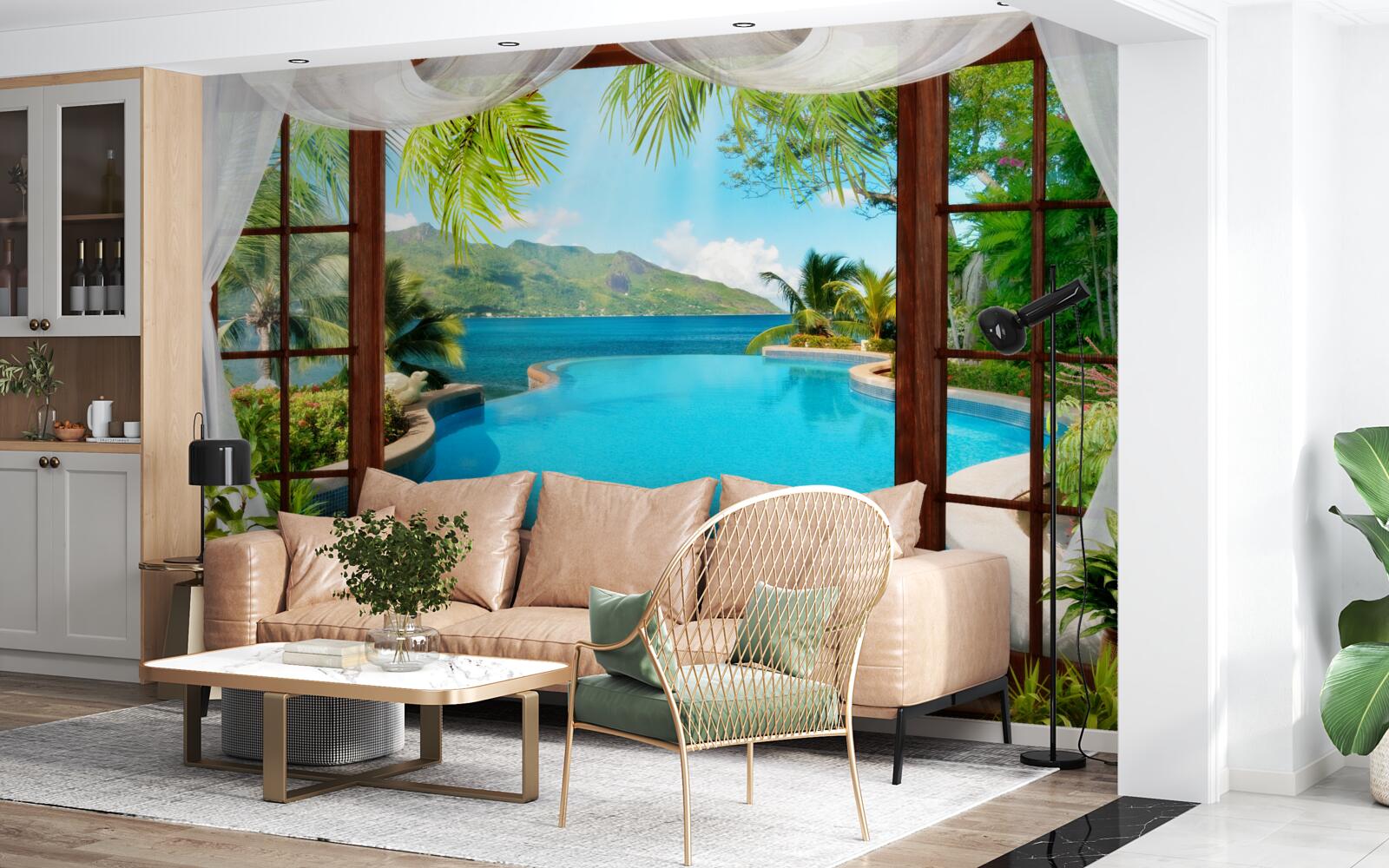 Fototapeta bazén na terase s nádherným výhľadom na hory