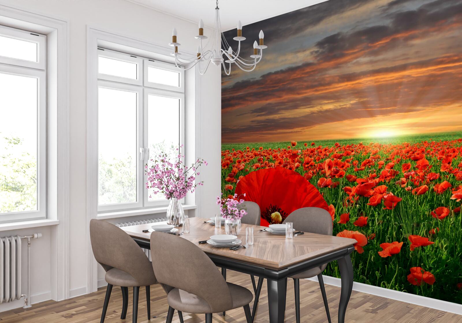 Fototapeta soľ padá na dno polí červených makov