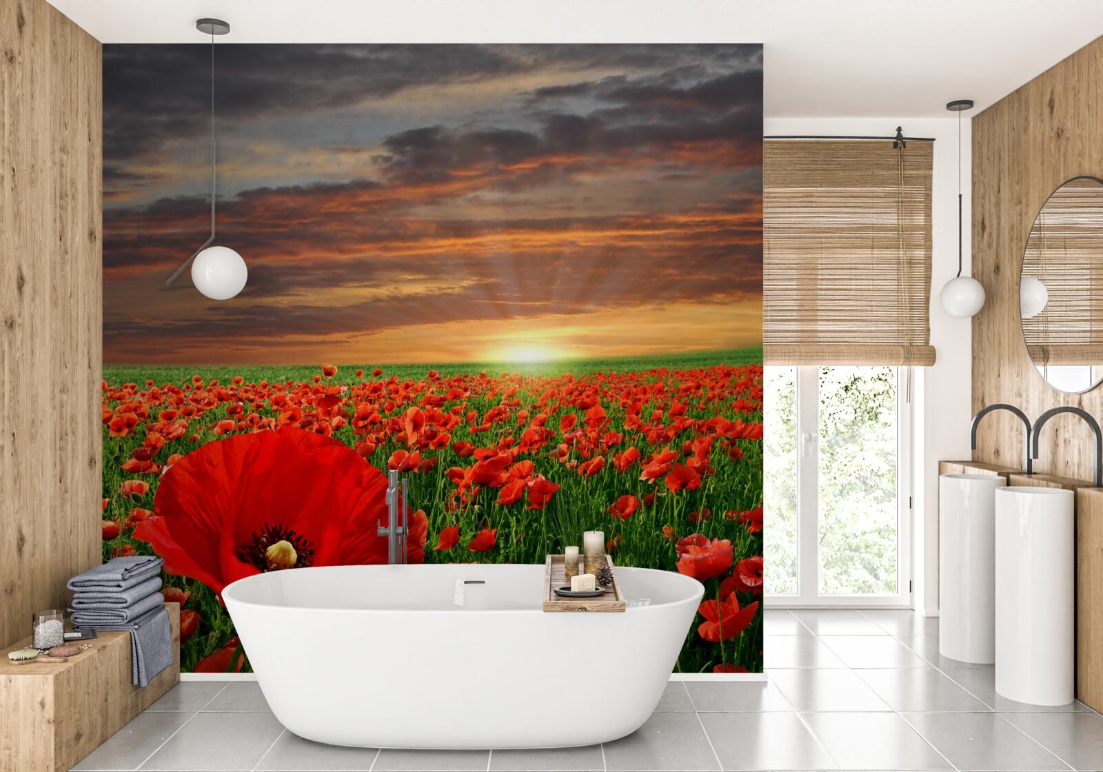 Fototapeta soľ padá na dno polí červených makov