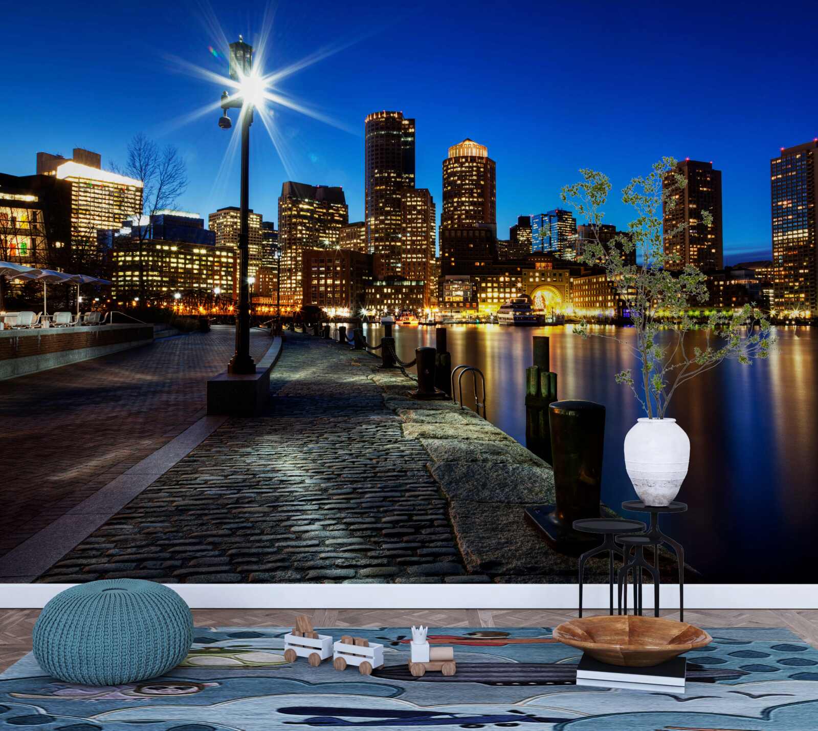 Fototapeta opustené nábrežie osvetlené svetlami nočného mesta