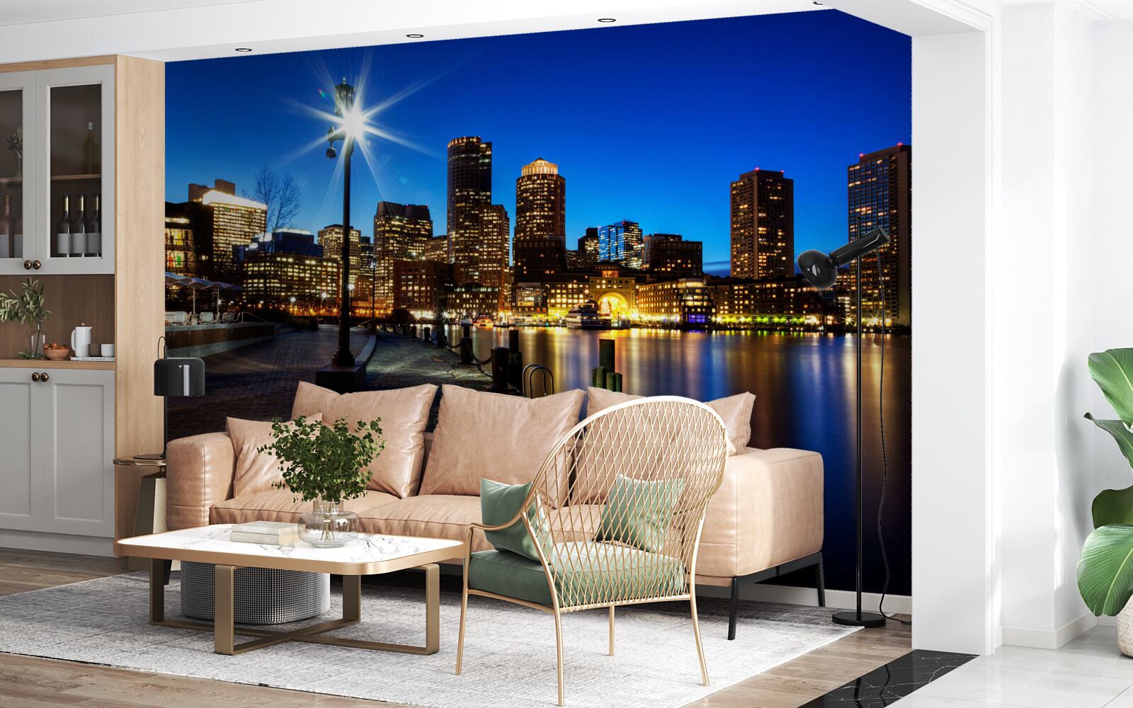 Fototapeta opustené nábrežie osvetlené svetlami nočného mesta