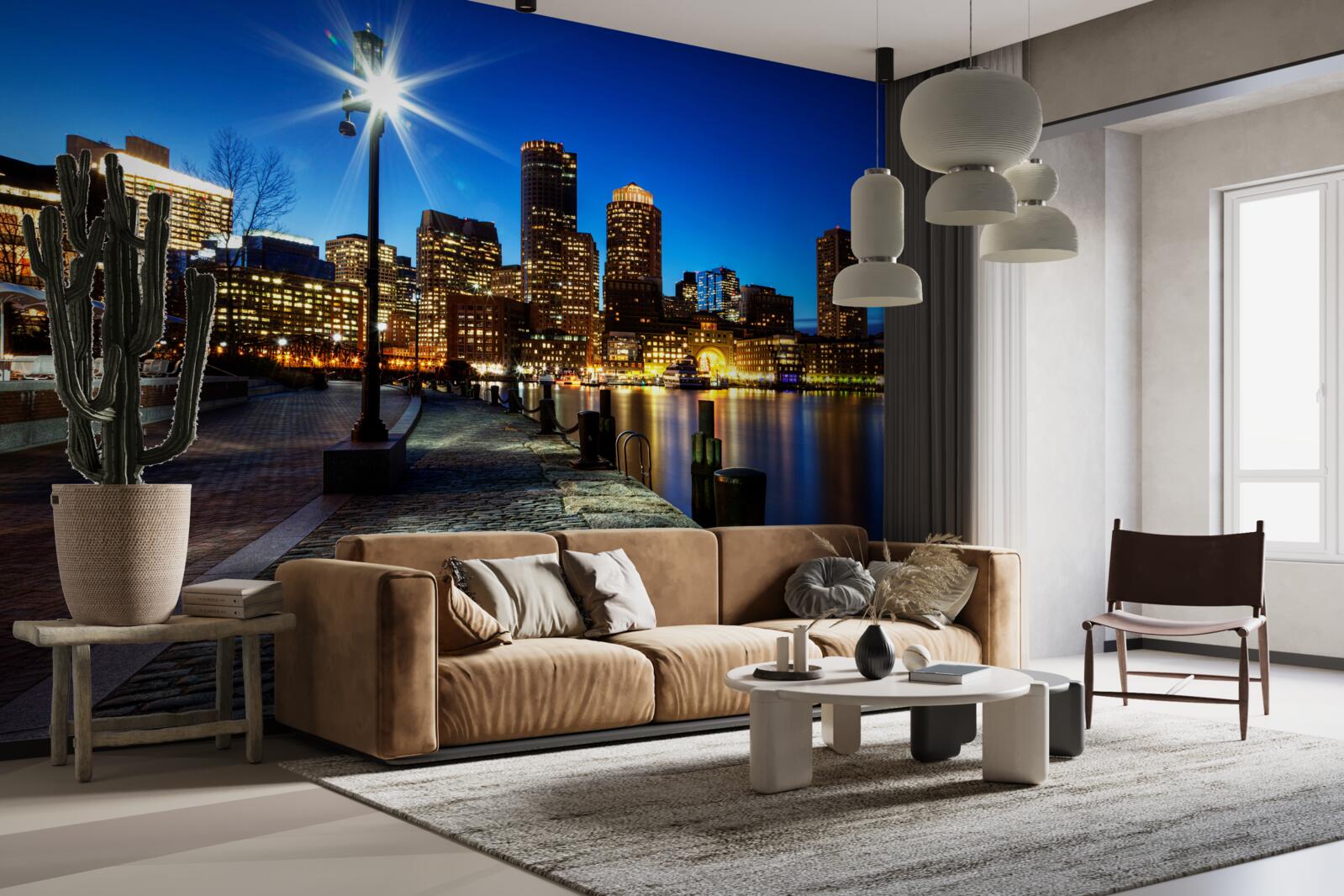 Fototapeta opustené nábrežie osvetlené svetlami nočného mesta