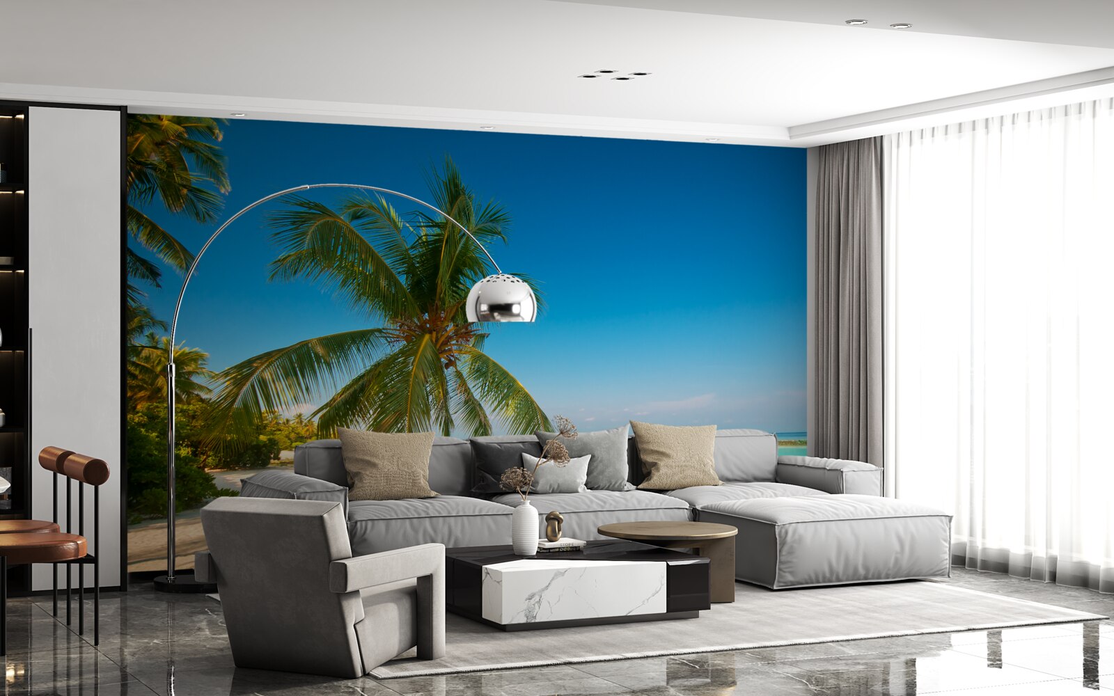 Fototapeta hojdacia sieť natiahnutá pod palmou na tropickom pobreží