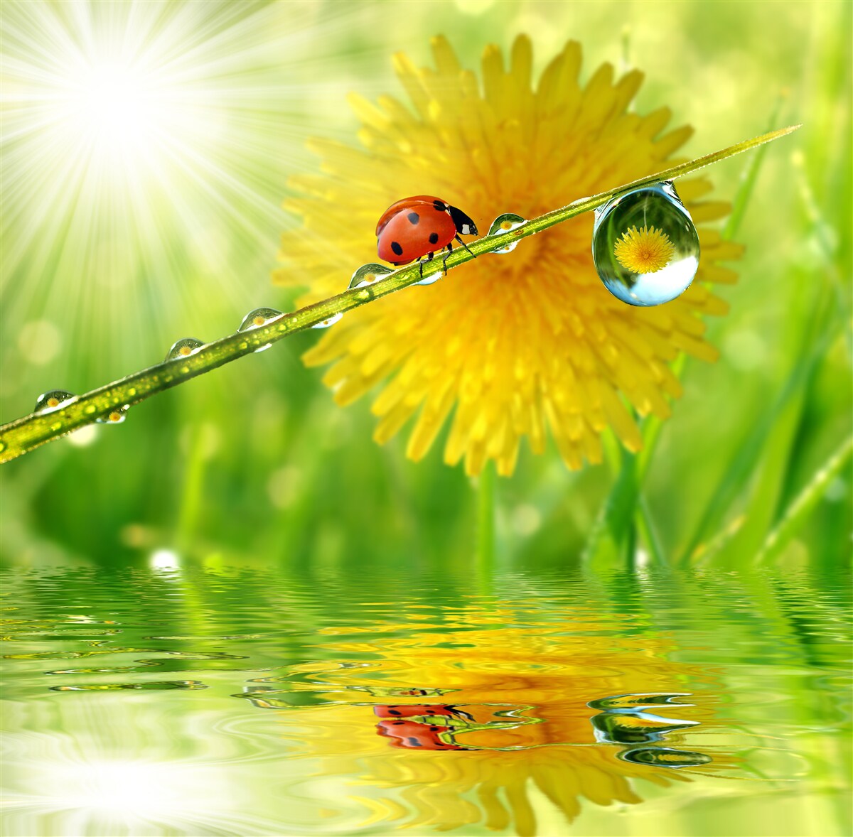 Fototapeta veľká púpava v kvapkách pri vode