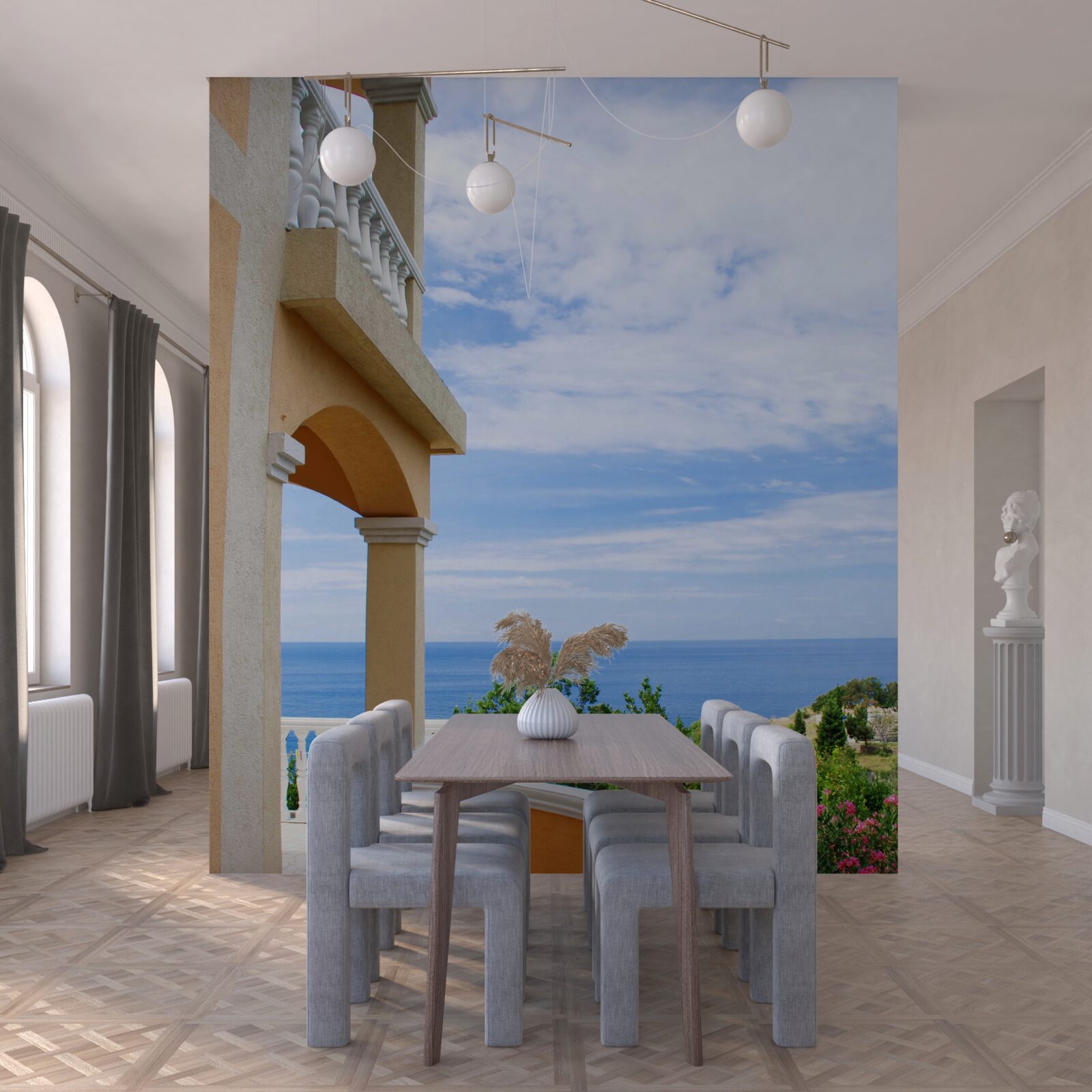 Fototapeta panoramatický výhľad na oceán zo strechy domu