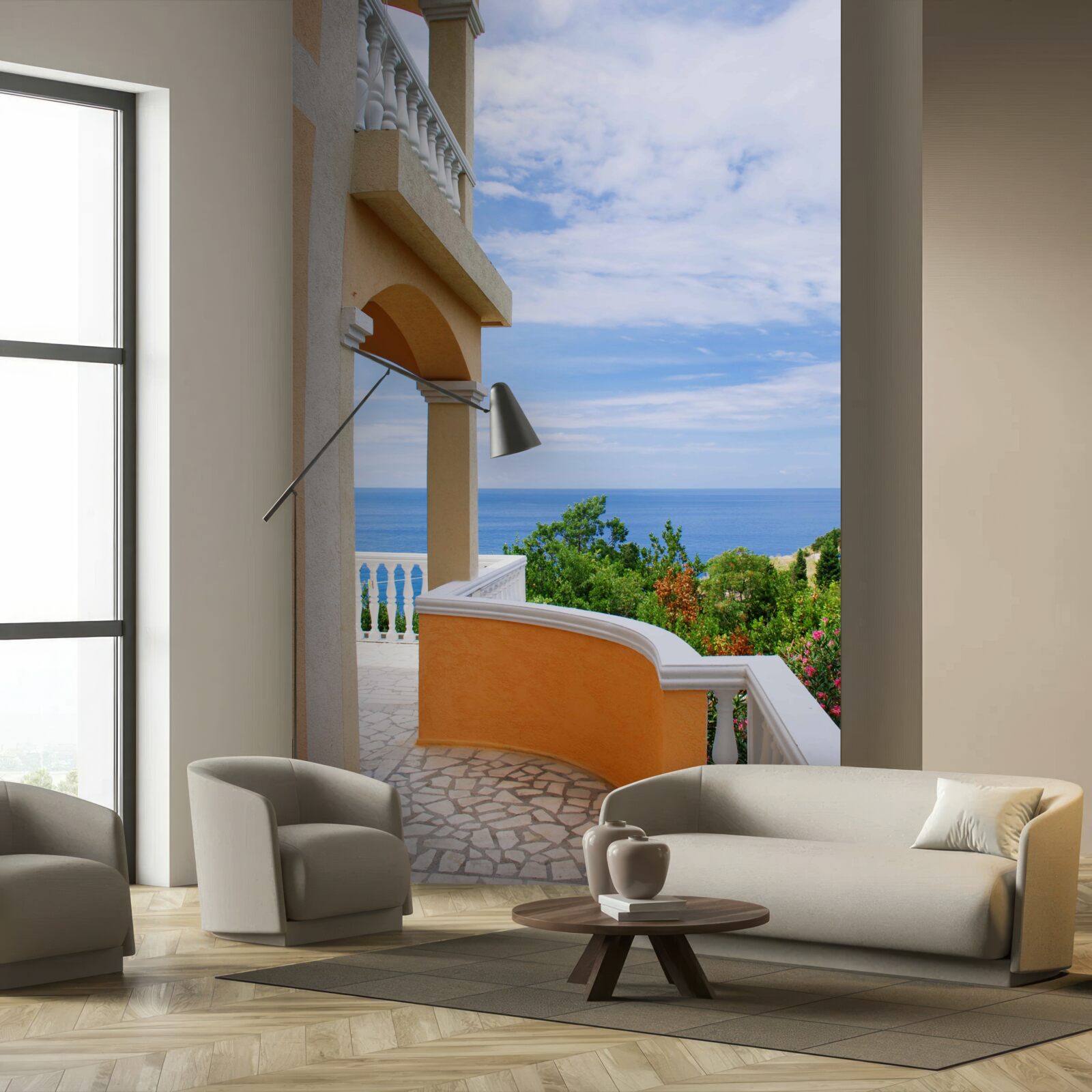 Fototapeta panoramatický výhľad na oceán zo strechy domu