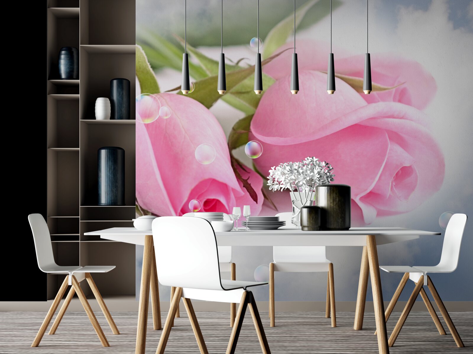 Fototapeta ružové ruže s kvapkami ružovej na hodvábnom pozadí