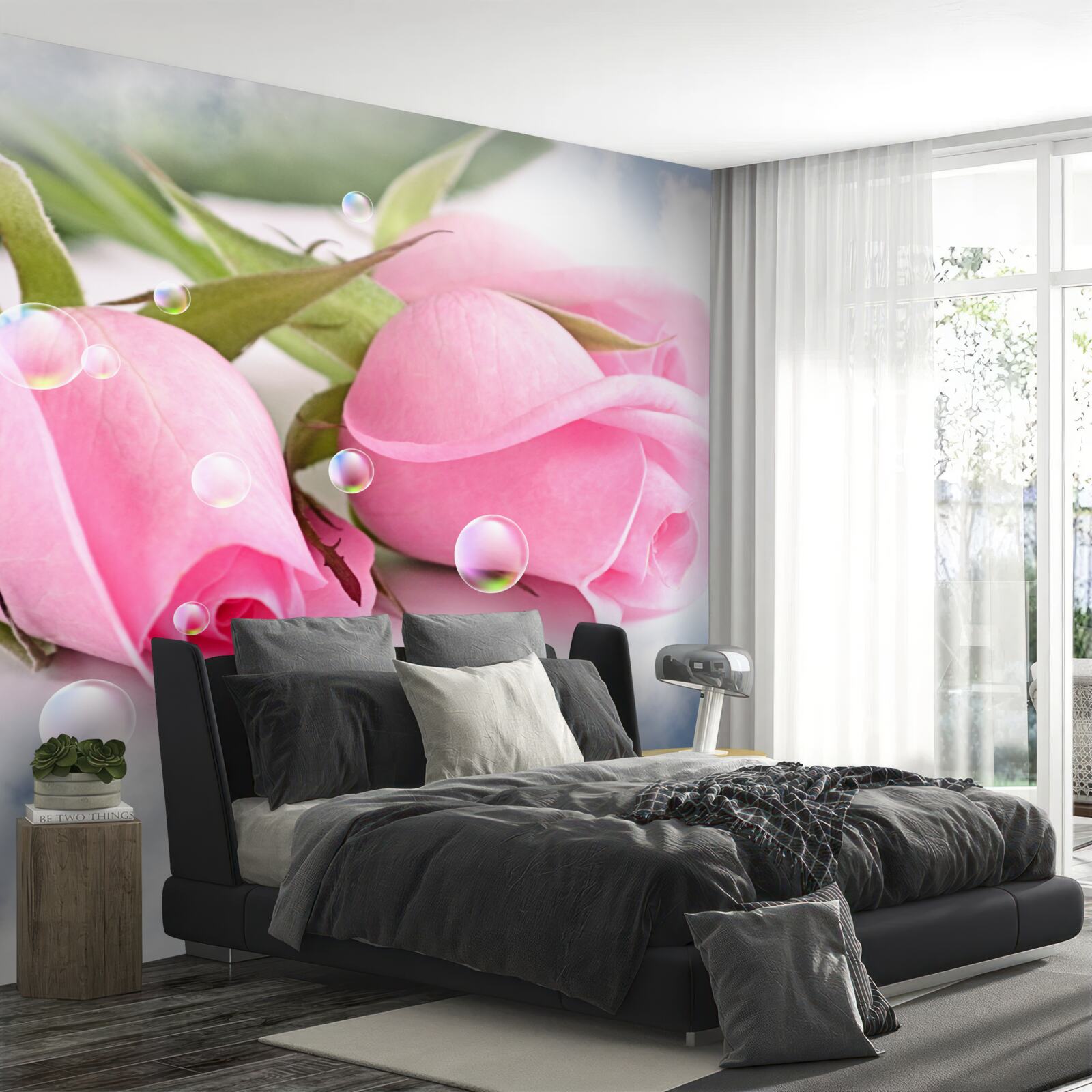 Fototapeta ružové ruže s kvapkami ružovej na hodvábnom pozadí