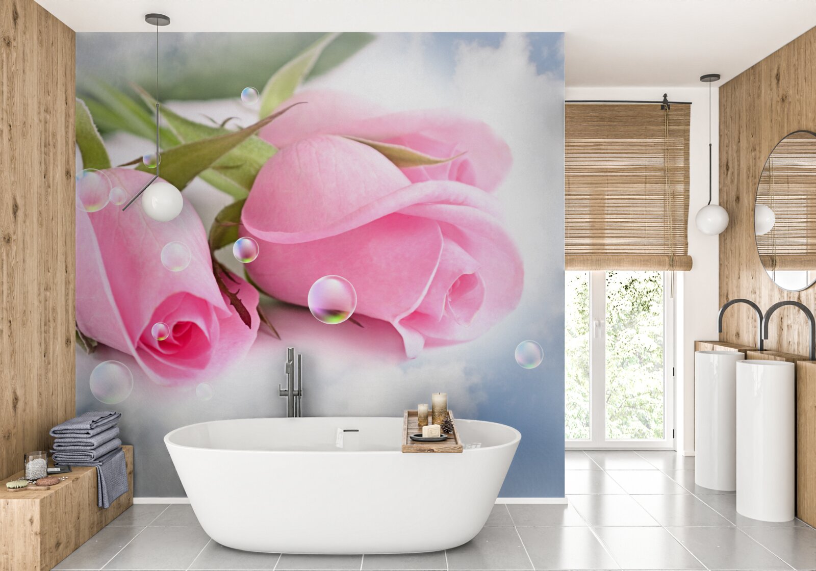 Fototapeta ružové ruže s kvapkami ružovej na hodvábnom pozadí