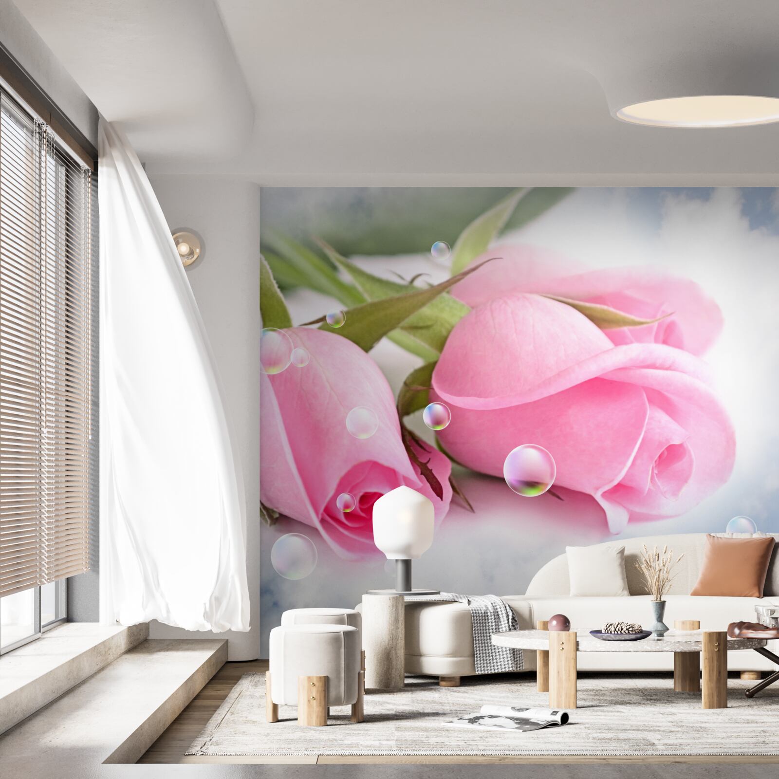 Fototapeta ružové ruže s kvapkami ružovej na hodvábnom pozadí