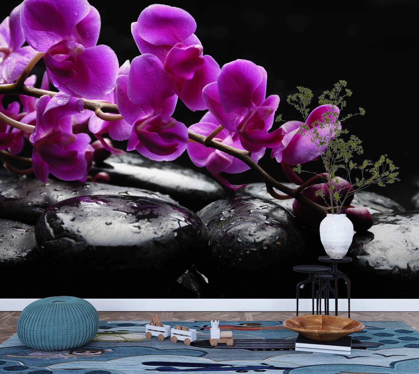 Fototapeta Jemné kamienky s fialovou vetvičkou orchidey