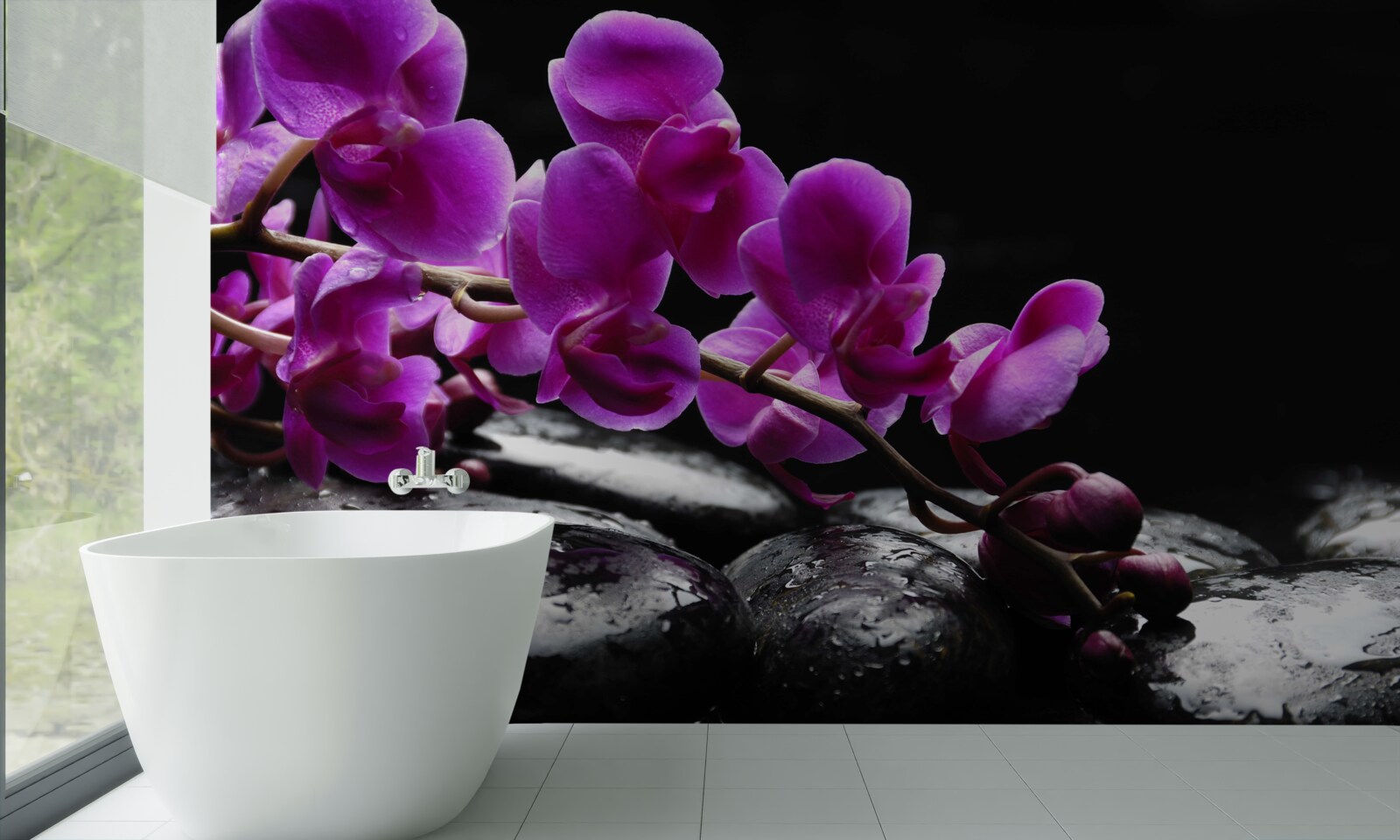 Fototapeta Jemné kamienky s fialovou vetvičkou orchidey