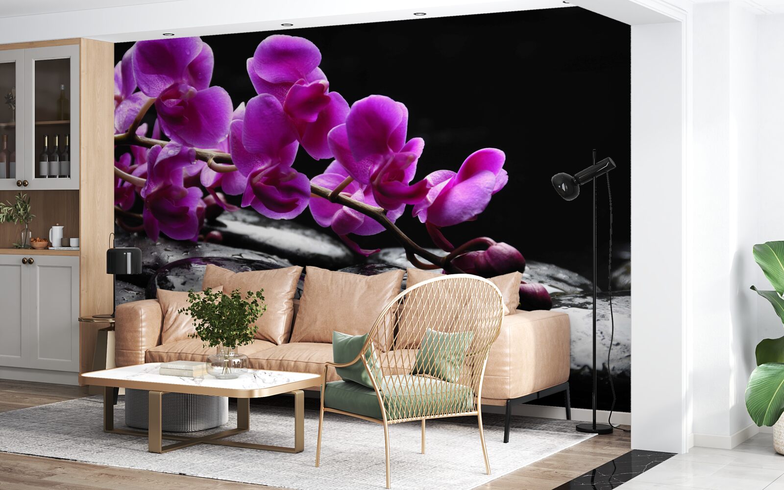 Fototapeta Jemné kamienky s fialovou vetvičkou orchidey