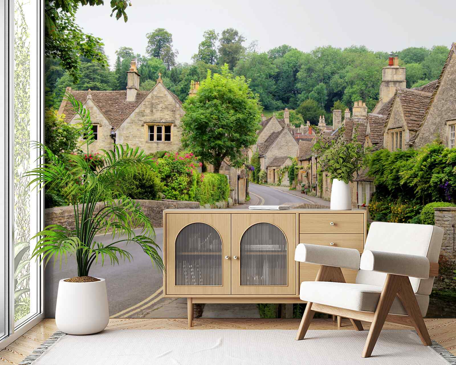 Fototapeta staré budovy so zeleným mechanikom a mostami