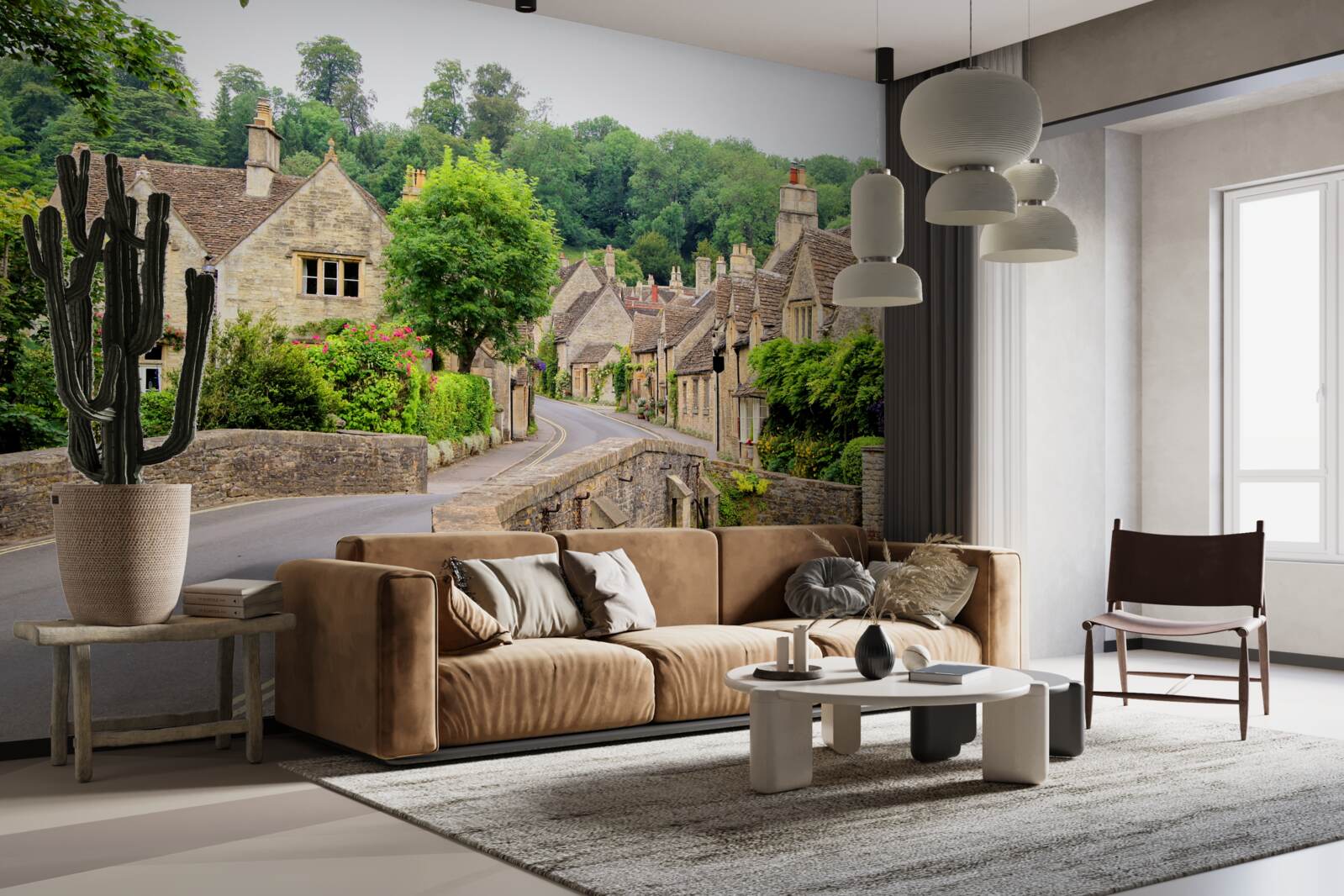 Fototapeta staré budovy so zeleným mechanikom a mostami