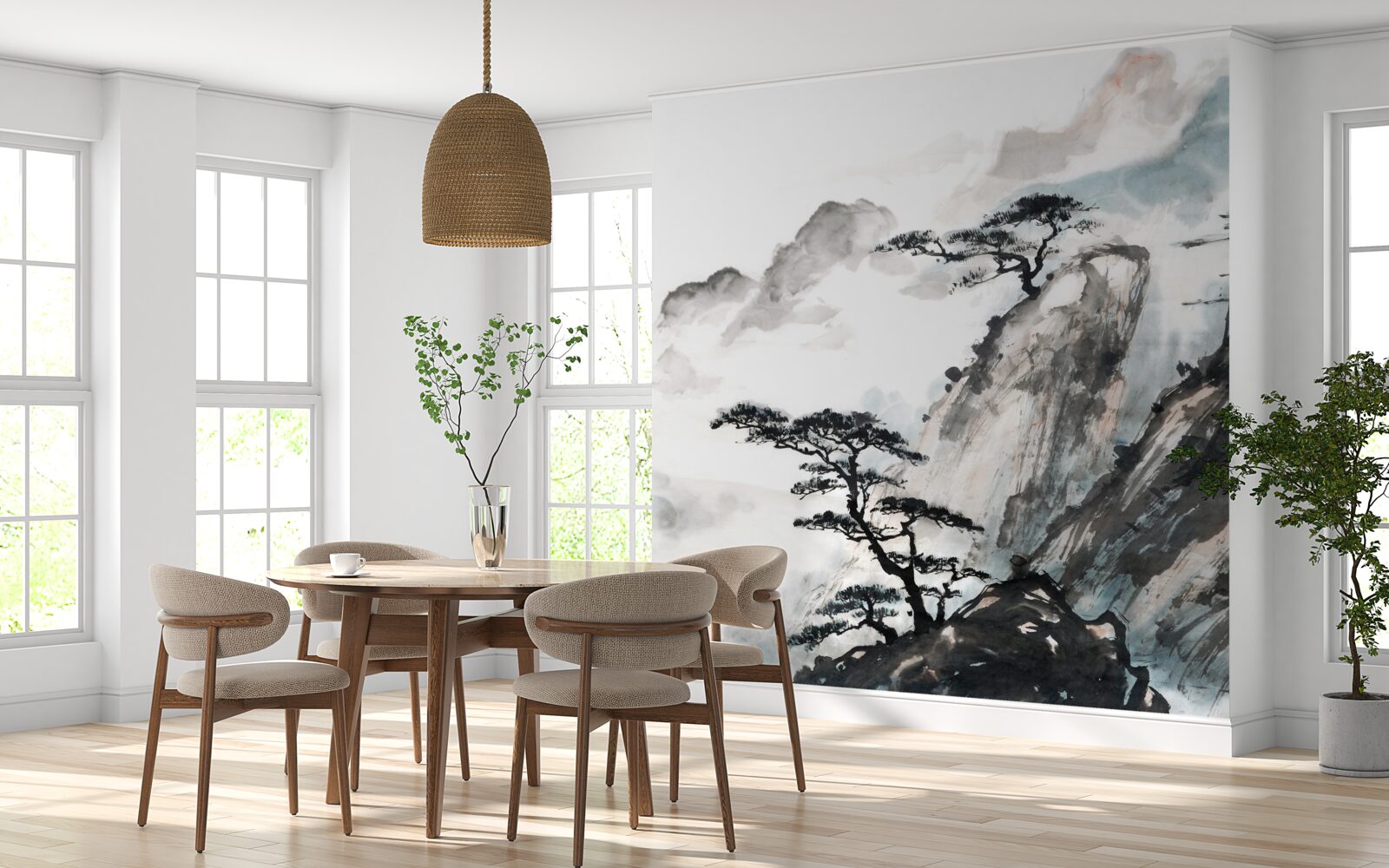 Fototapeta akvarel vodopádu a osamelých stromov