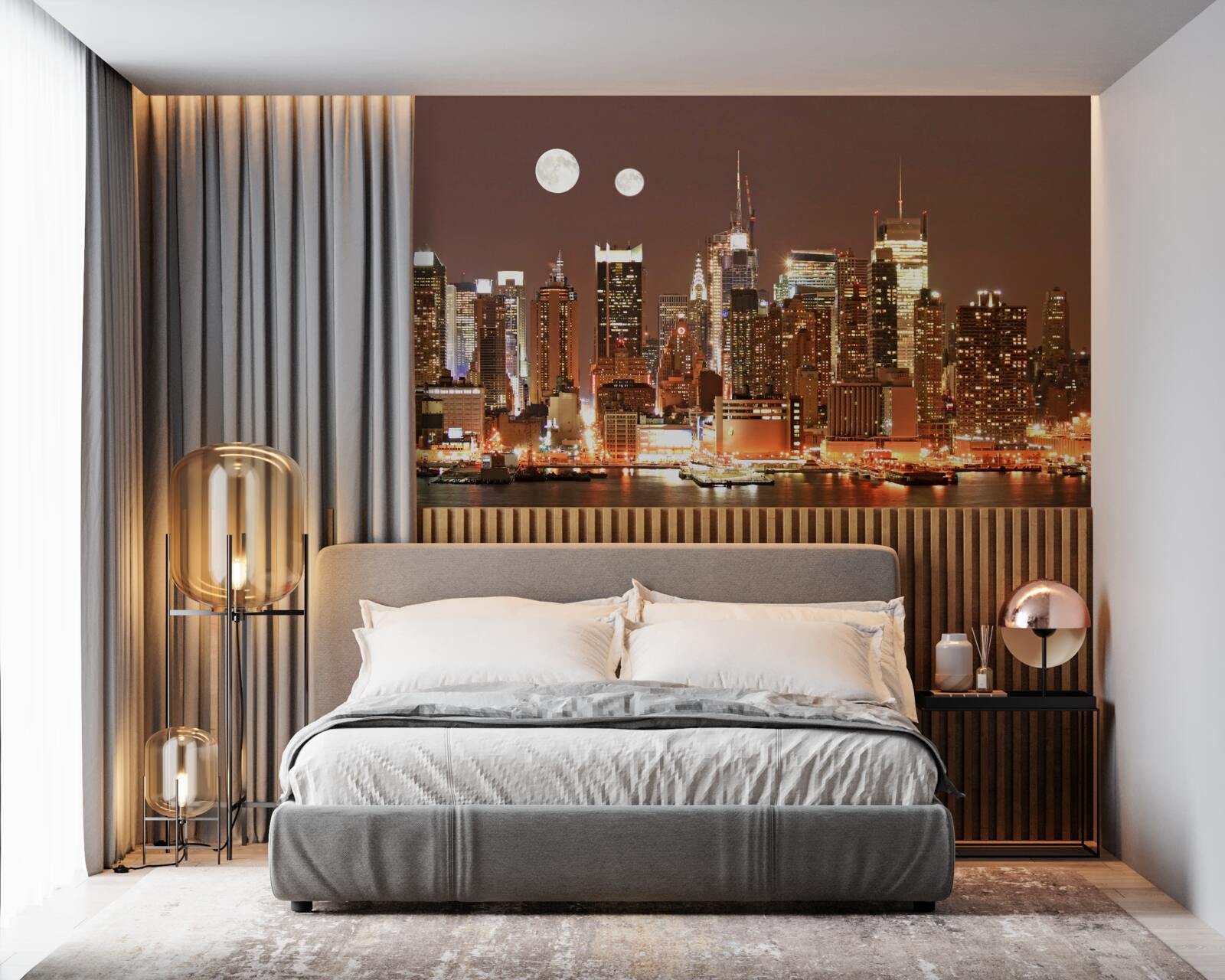 Fototapeta slnko a mesiac svietia nad obrovským mestom