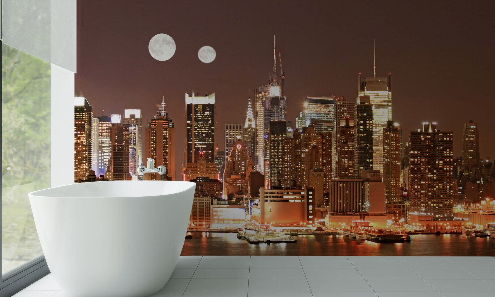 Fototapeta slnko a mesiac svietia nad obrovským mestom