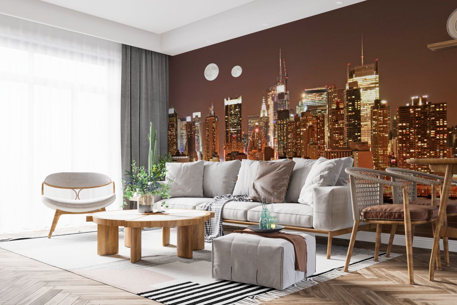 Fototapeta slnko a mesiac svietia nad obrovským mestom