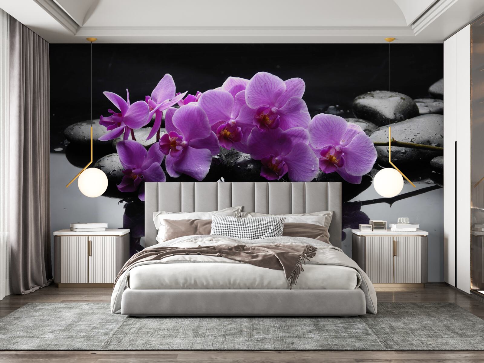 Fototapeta orgovánová orchidea na kameni pri vode