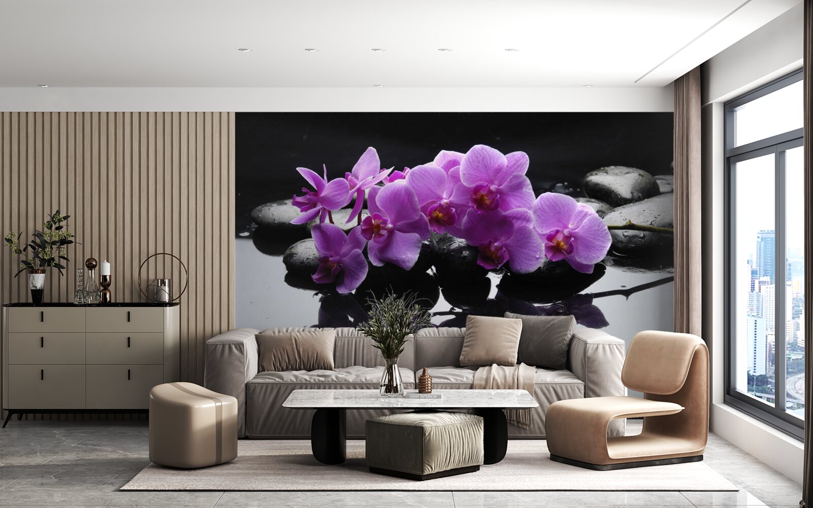 Fototapeta orgovánová orchidea na kameni pri vode